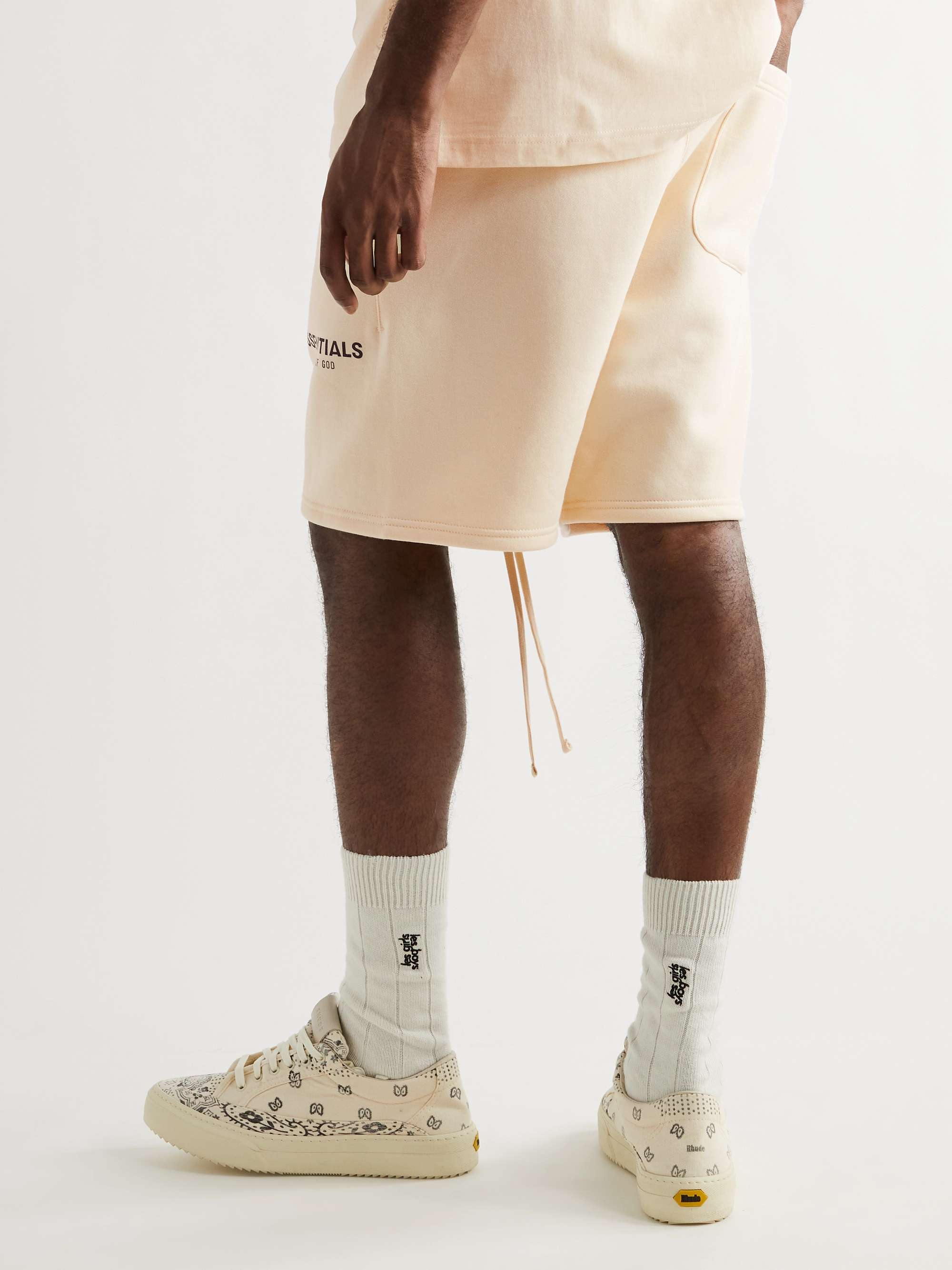 FEAR OF GOD ESSENTIALS Wide-Leg Logo-Print Cotton-Blend Jersey Drawstring Shorts
