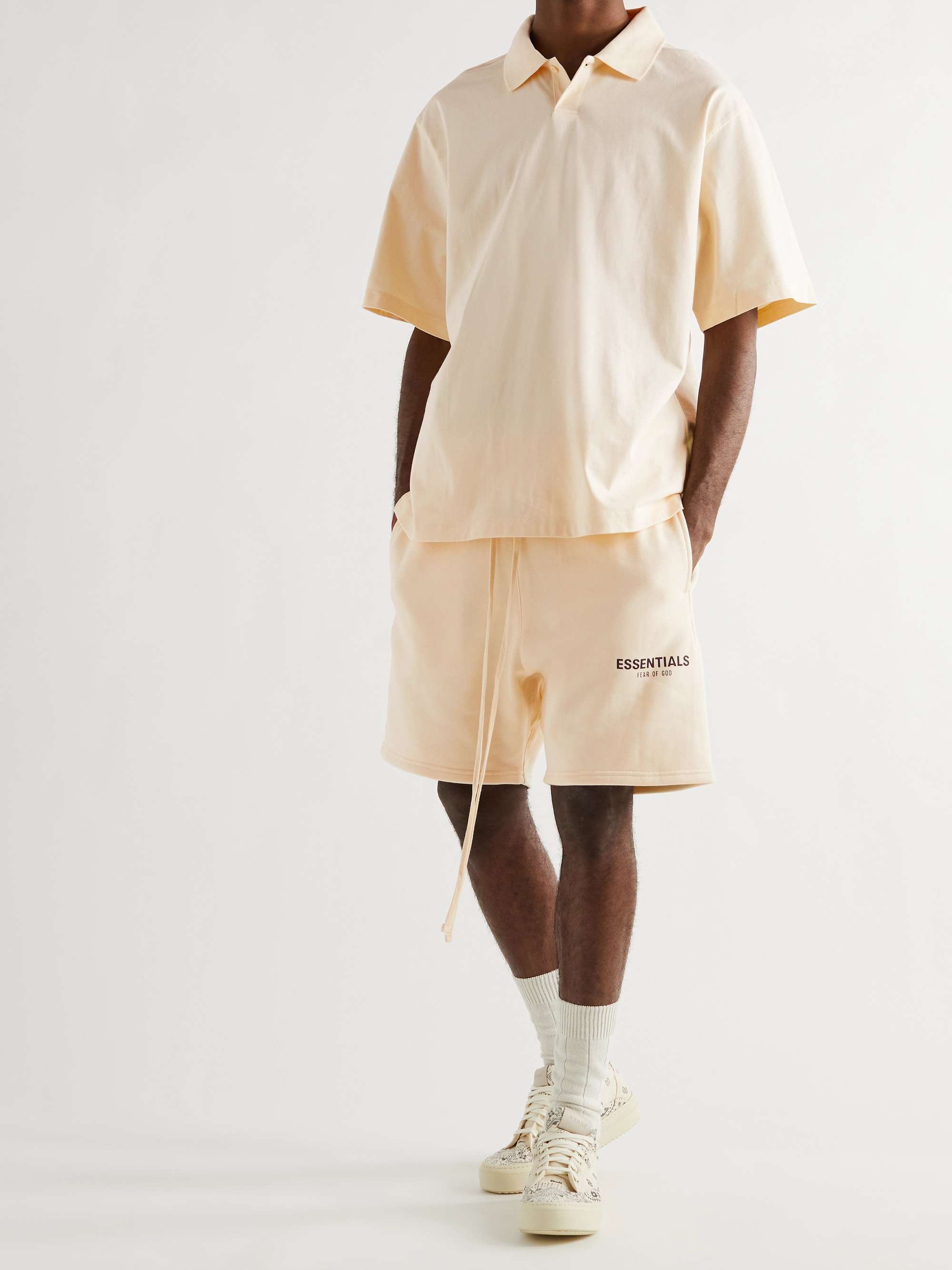 FEAR OF GOD ESSENTIALS Wide-Leg Logo-Print Cotton-Blend Jersey Drawstring Shorts
