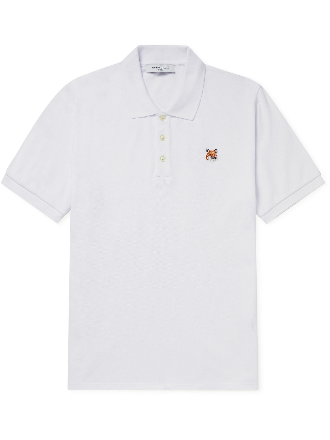 Shop Maison Kitsuné Logo-appliquéd Cotton-piqué Polo Shirt In White