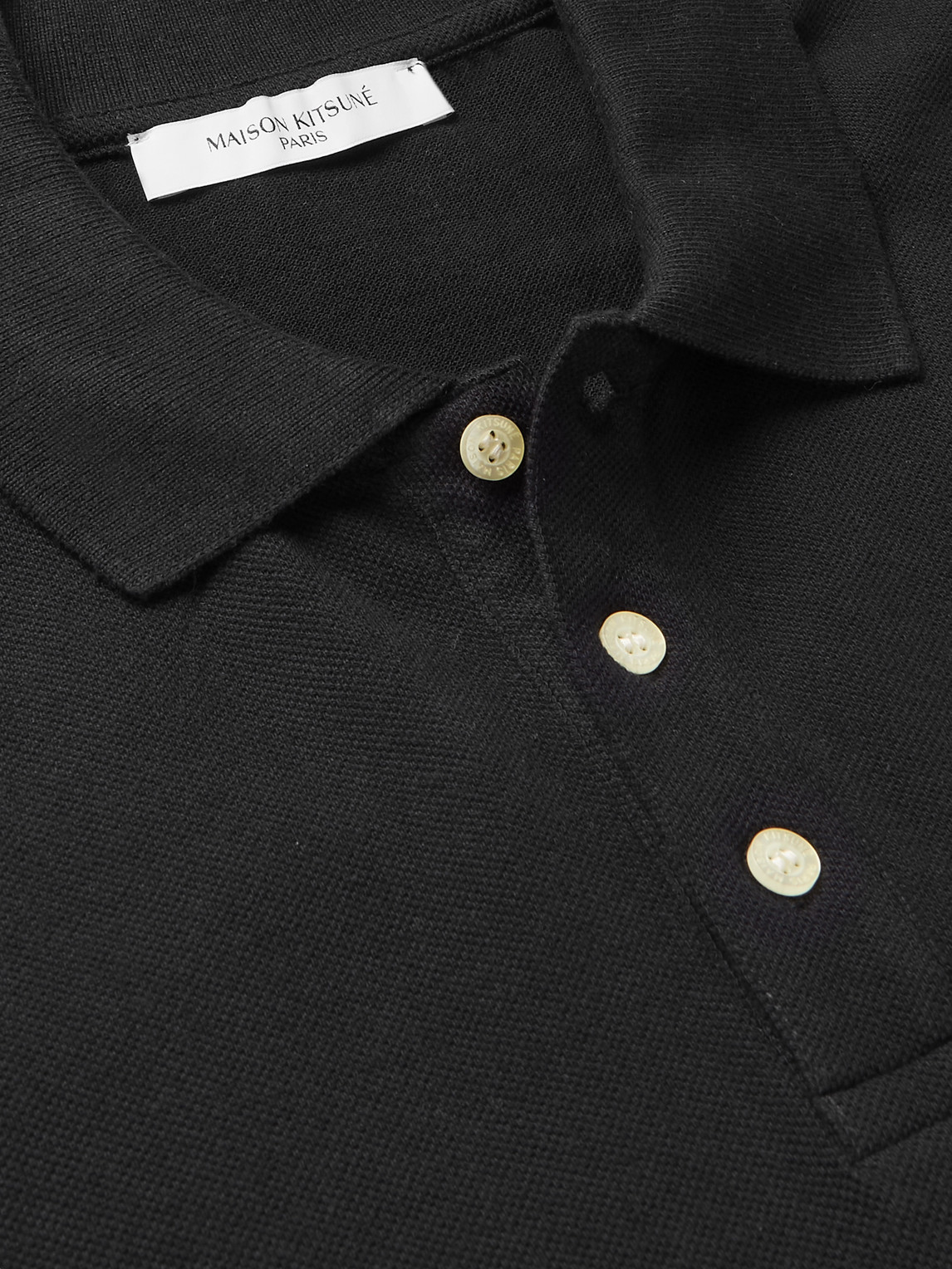 Shop Maison Kitsuné Logo-appliquéd Cotton-piqué Polo Shirt In Black