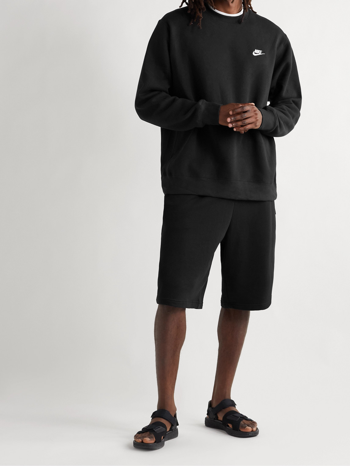 Shop Nike Sportswear Club Logo-embroidered Cotton-blend Tech Fleece Sweatshirt In Black
