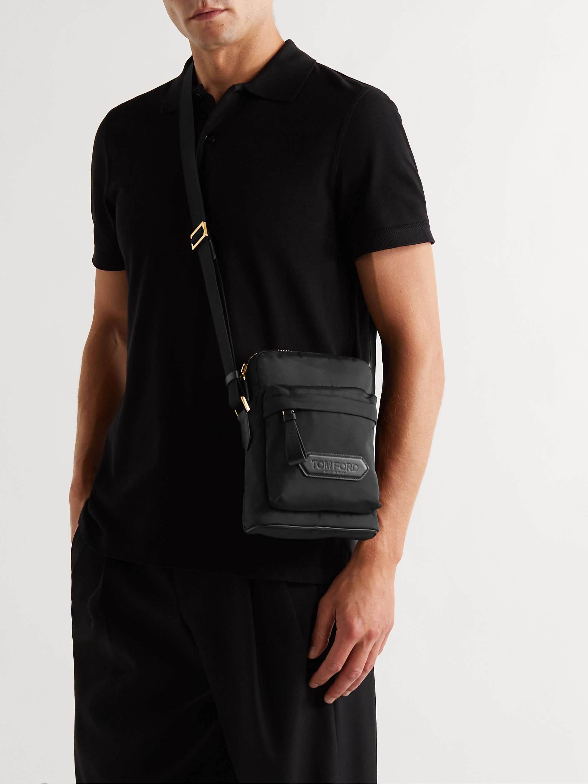 TOM FORD Leather-Trimmed Nylon Messenger Bag