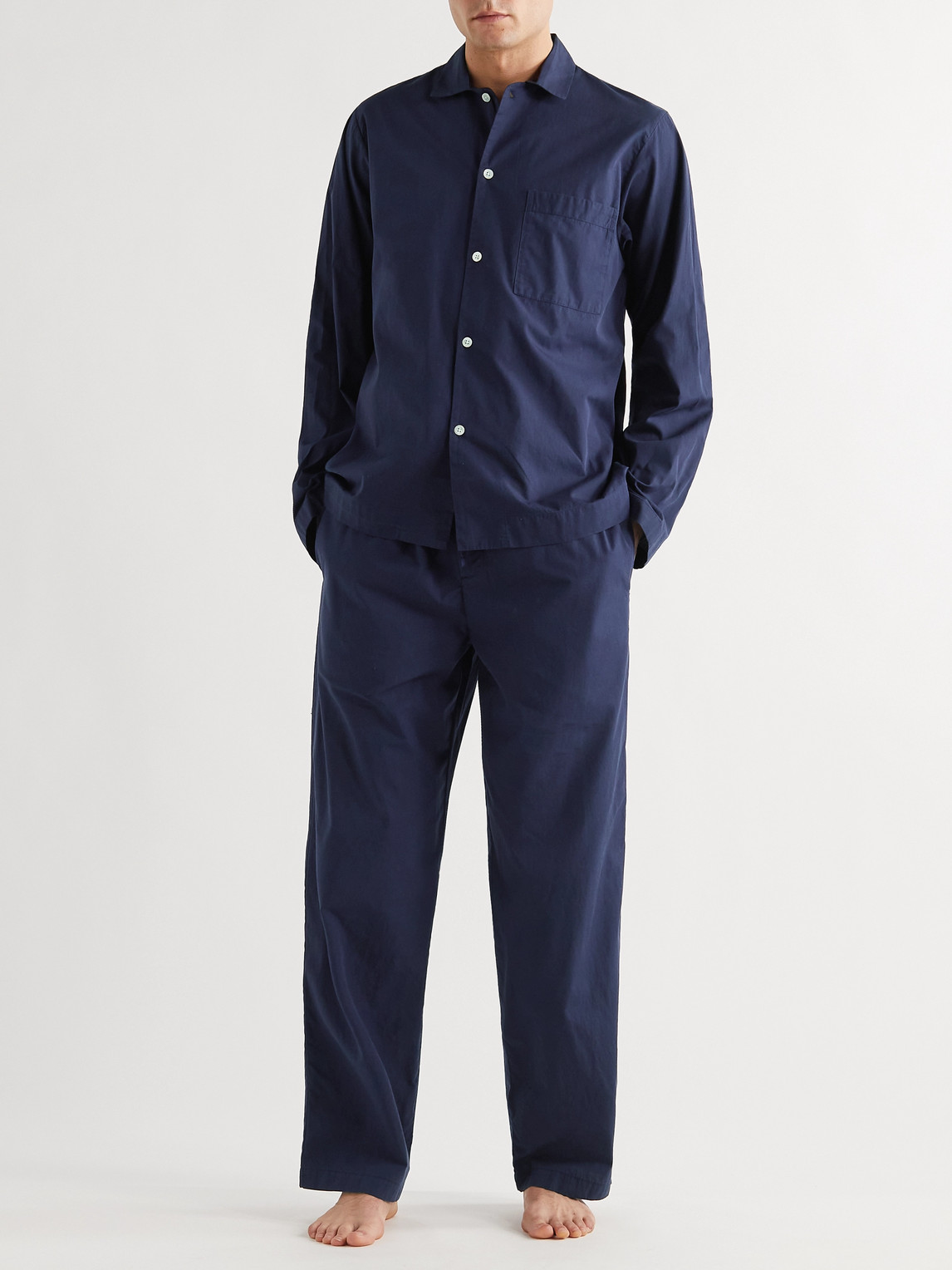 Shop Tekla Organic Cotton-poplin Pyjama Trousers In Blue