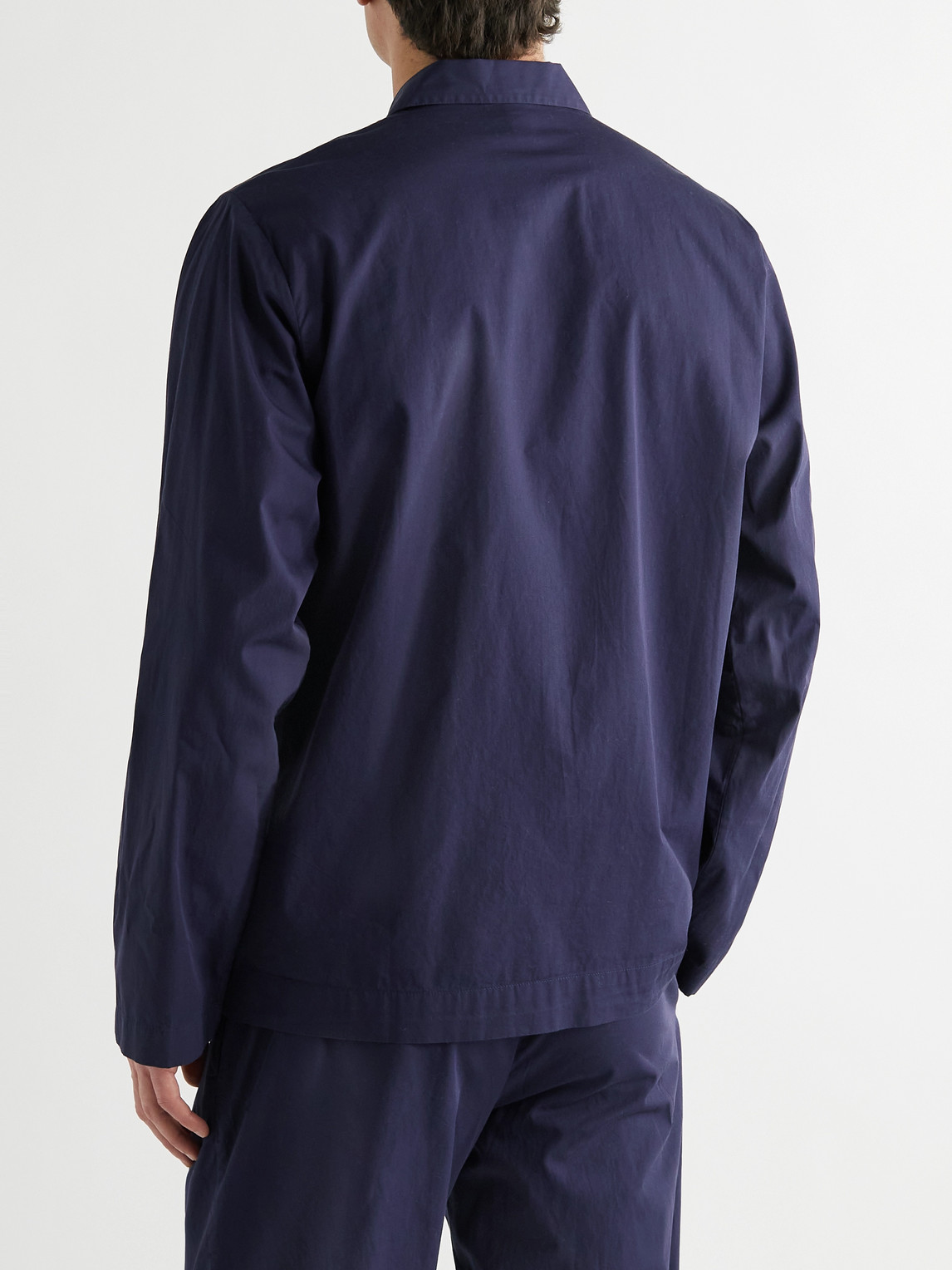 Shop Tekla Camp-collar Organic Cotton-poplin Pyjama Shirt In Blue