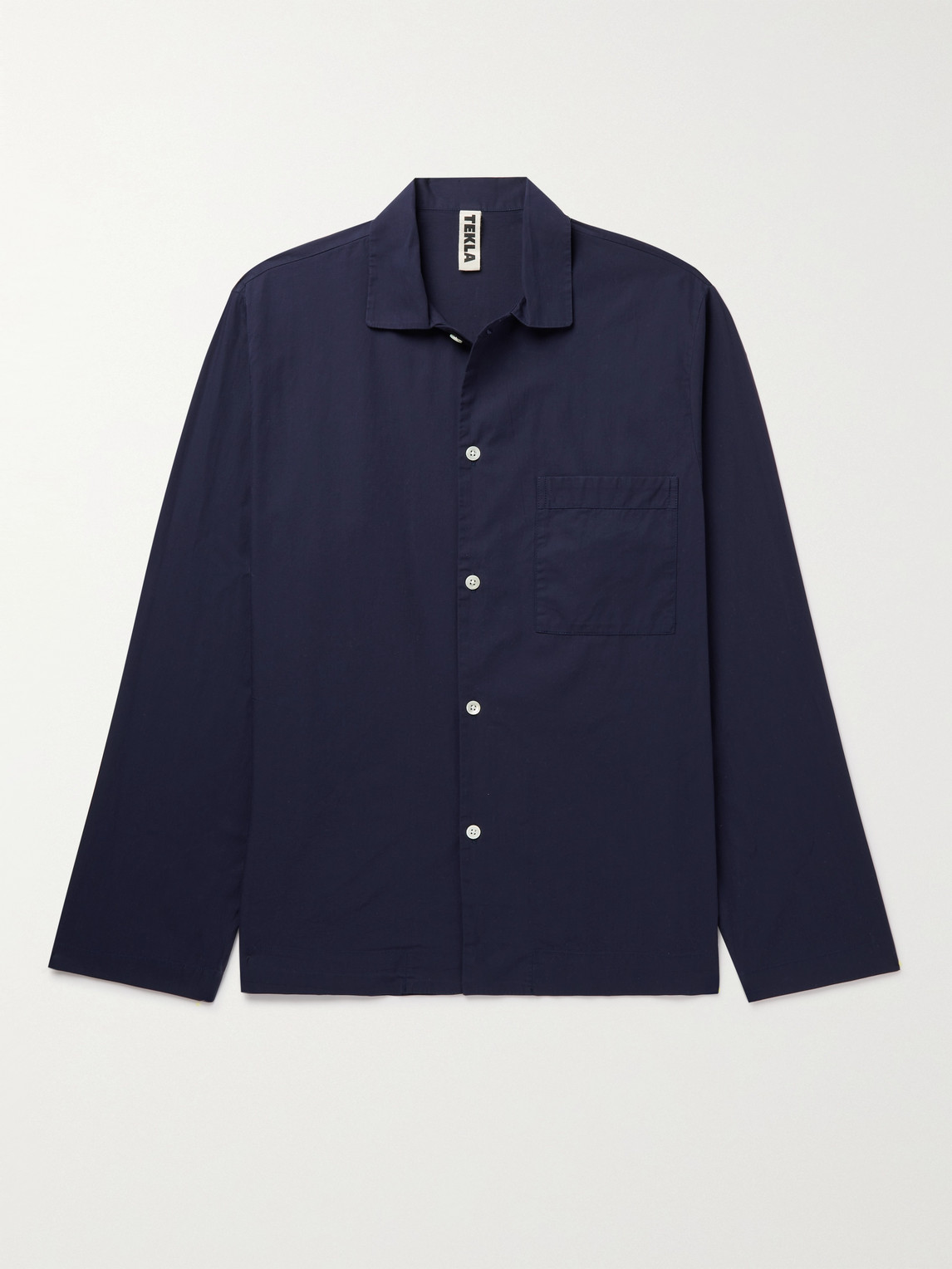 Shop Tekla Camp-collar Organic Cotton-poplin Pyjama Shirt In Blue