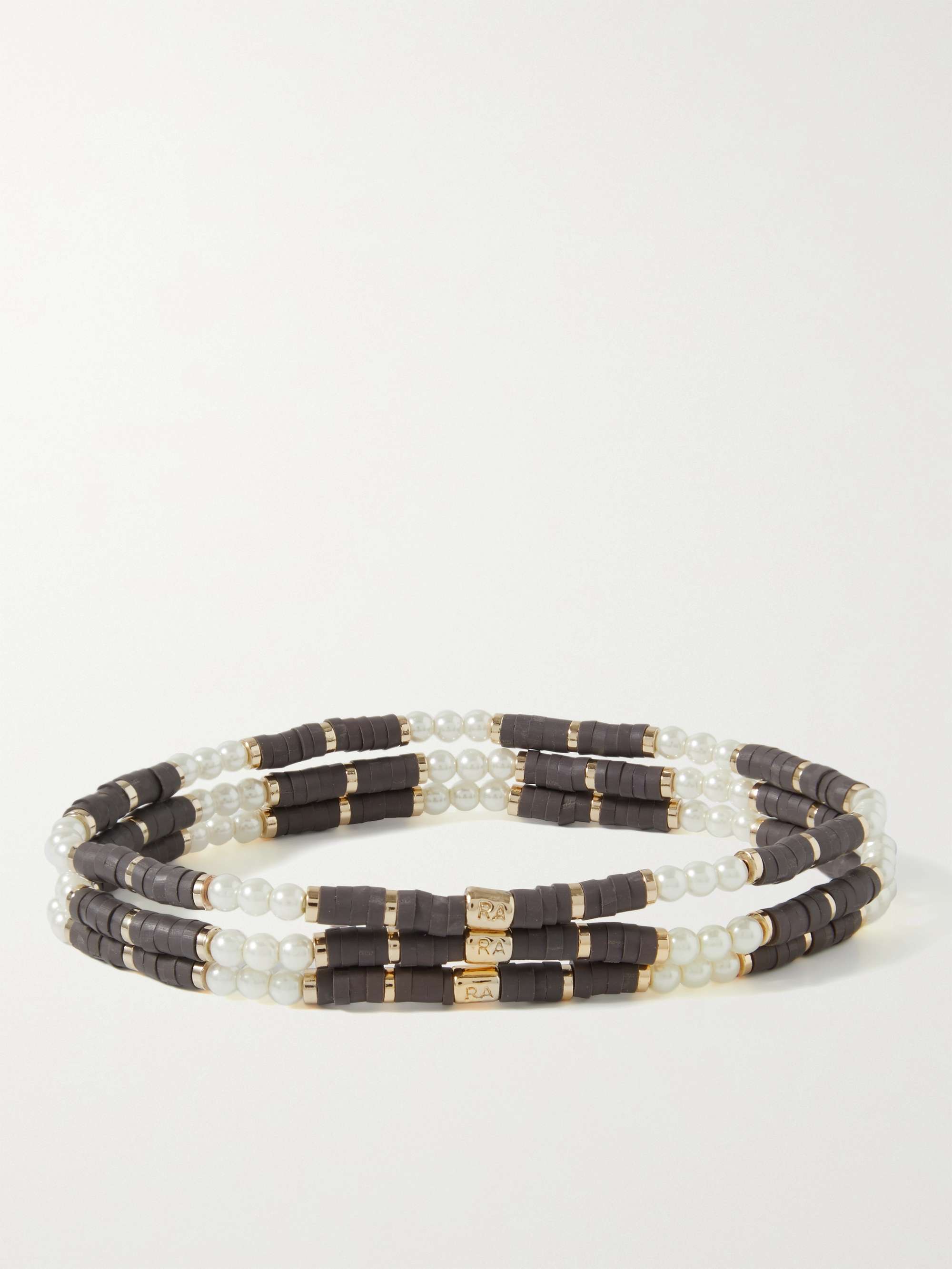 ROXANNE ASSOULIN Set of Three Enamel, Faux Pearl and Gold-Tone Bracelets