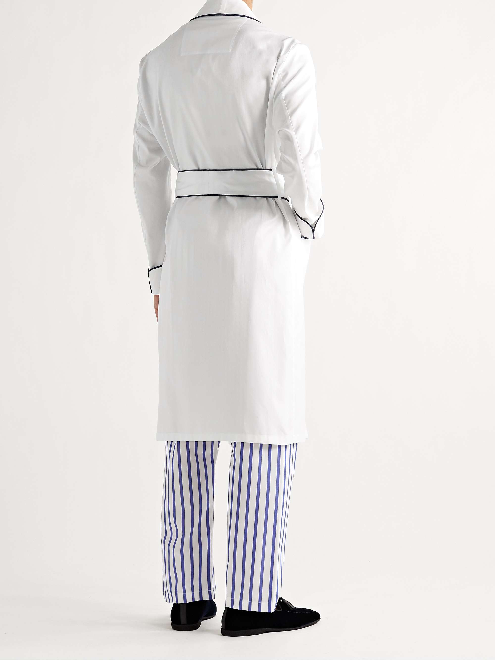 PAUL STUART Piped Herringbone Cotton Robe