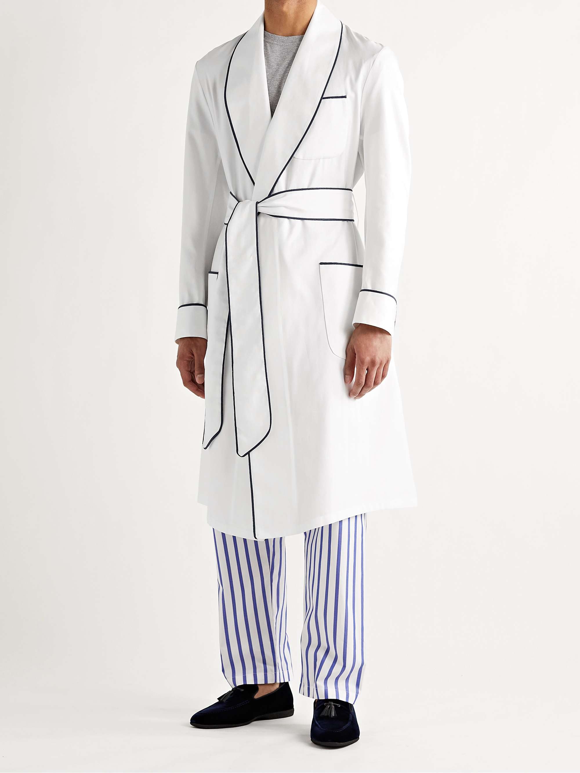 PAUL STUART Piped Herringbone Cotton Robe