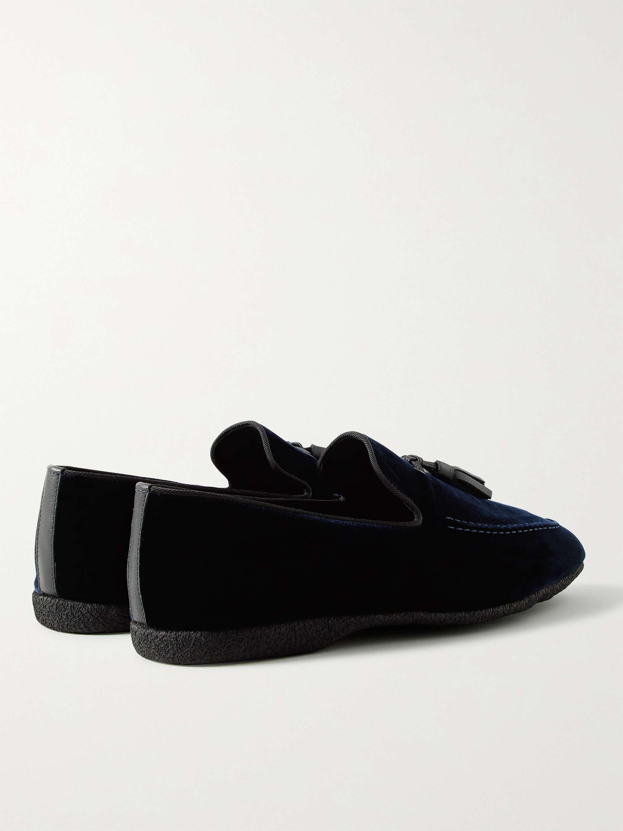 PAUL STUART Hope Leather and Grosgrain-Trimmed Velvet Tasselled Slippers