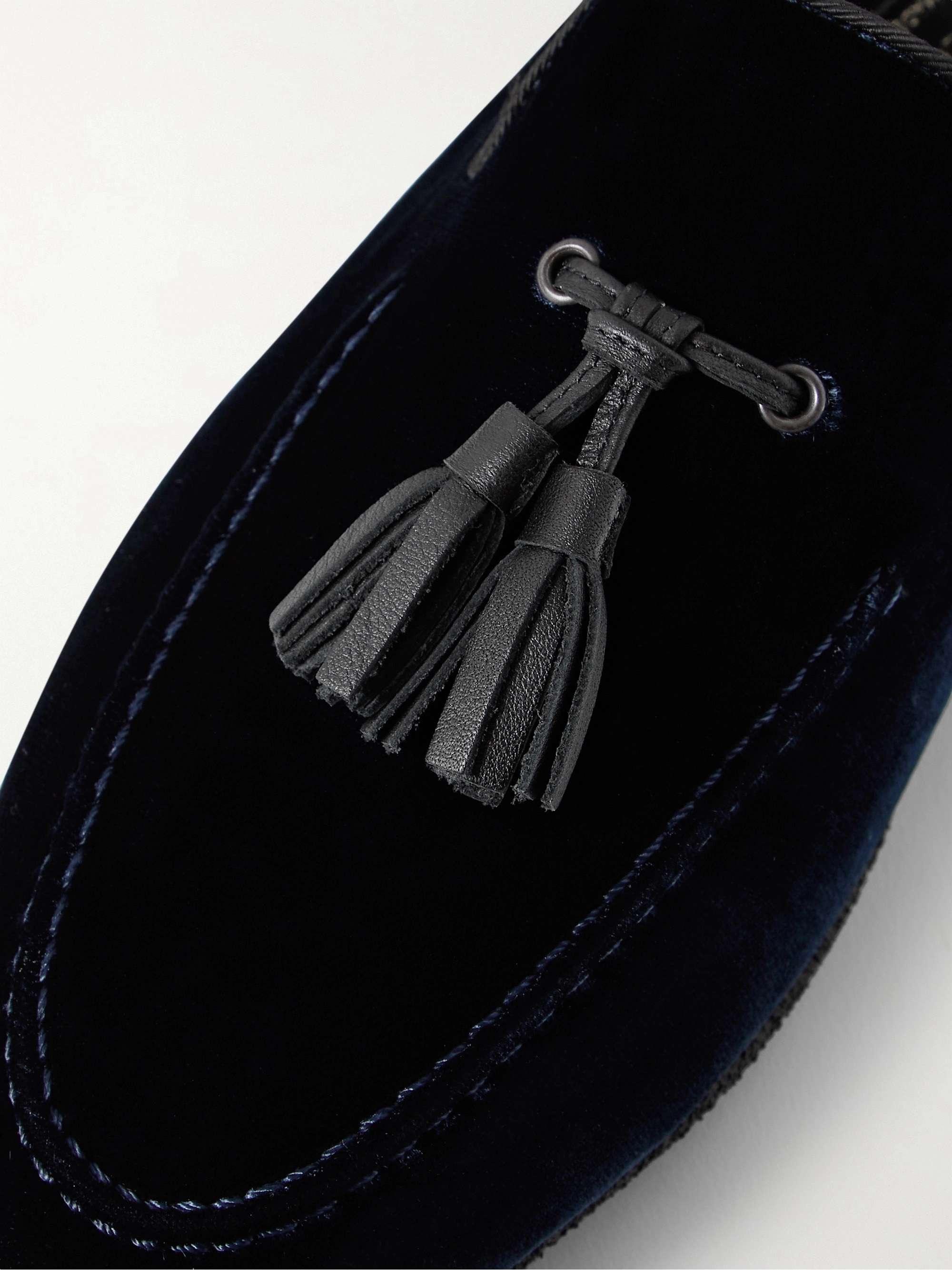 PAUL STUART Hope Leather and Grosgrain-Trimmed Velvet Tasselled Slippers