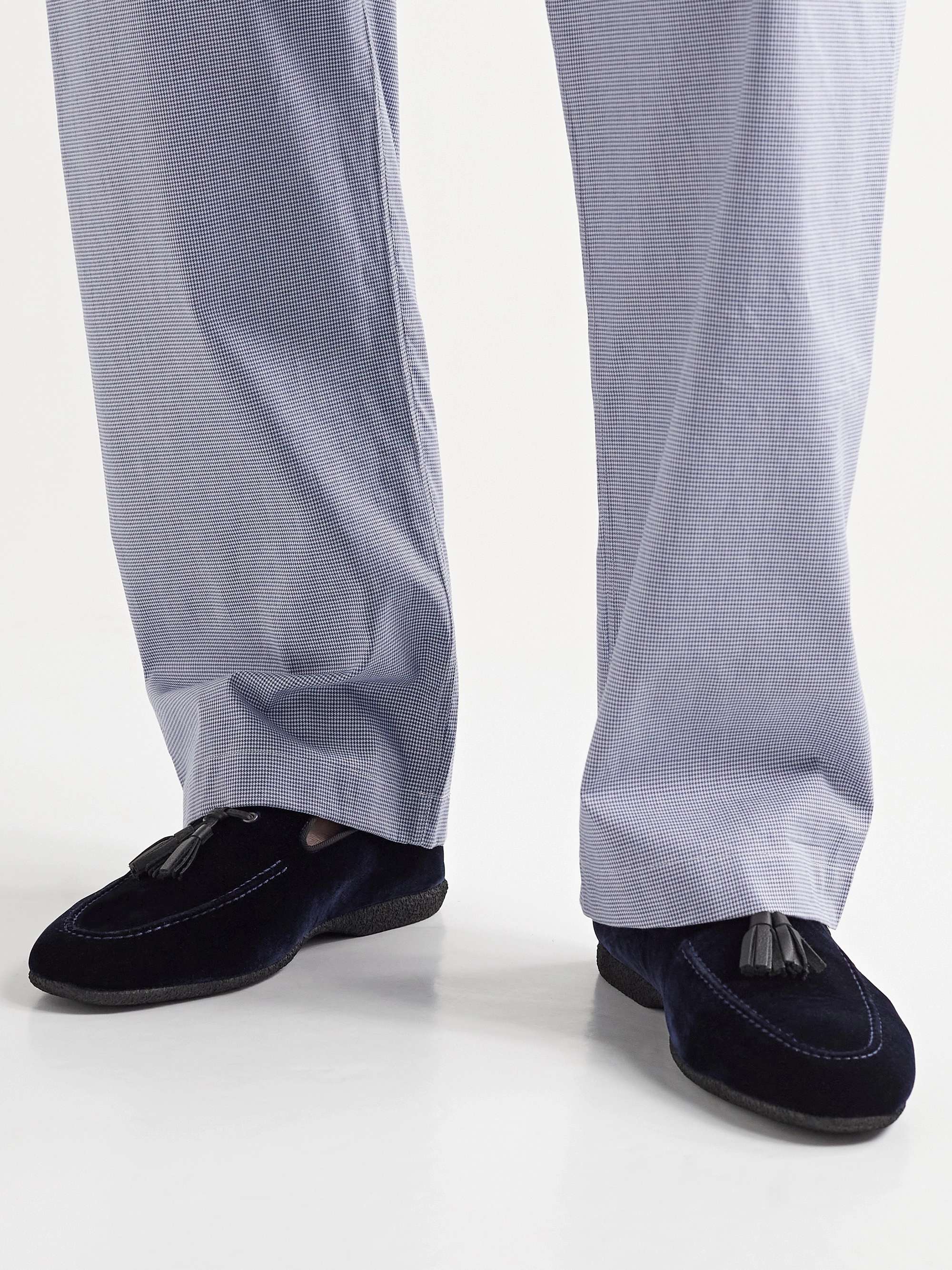 PAUL STUART Hope Leather and Grosgrain-Trimmed Velvet Tasselled Slippers