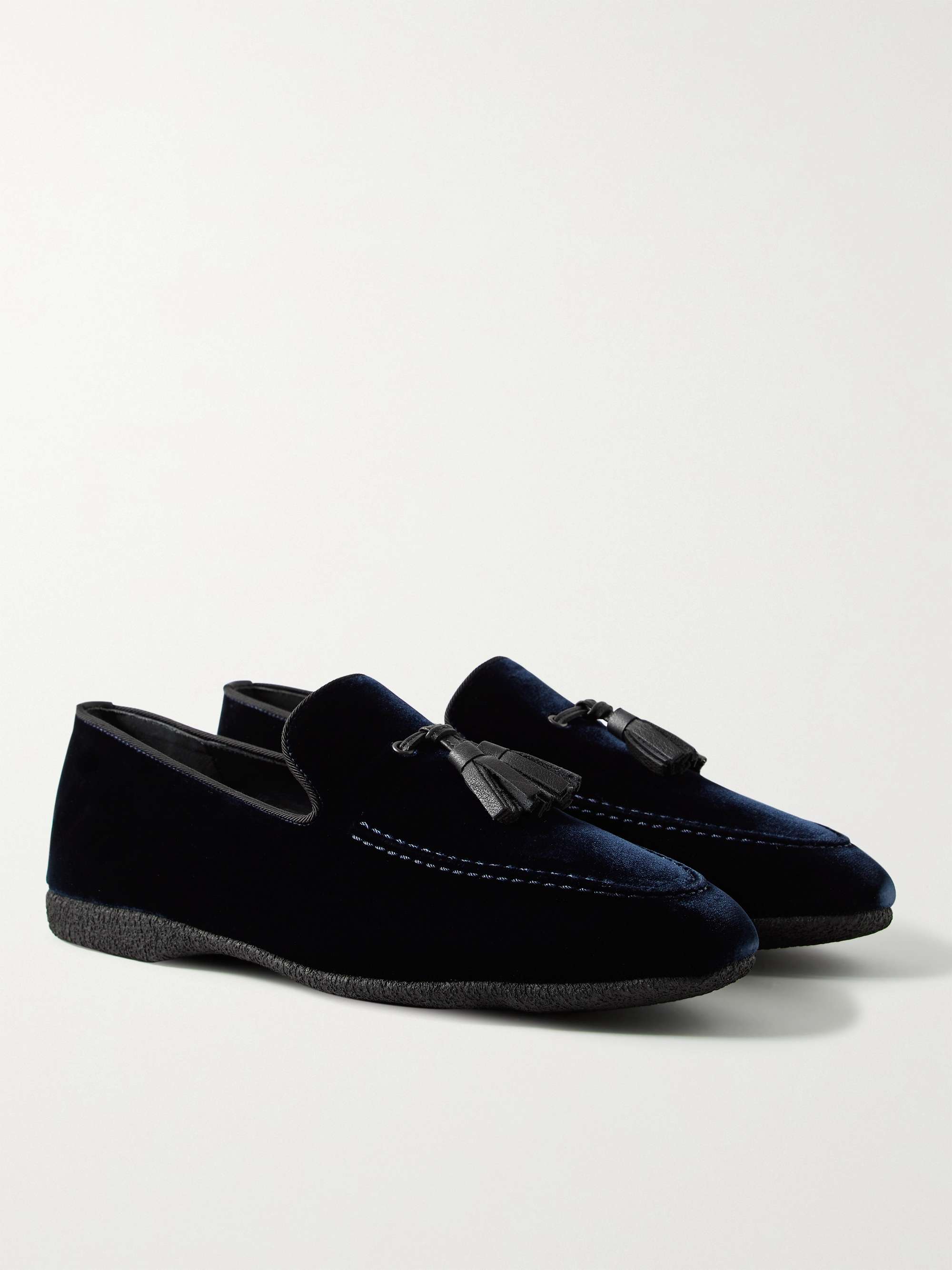 PAUL STUART Hope Leather and Grosgrain-Trimmed Velvet Tasselled Slippers
