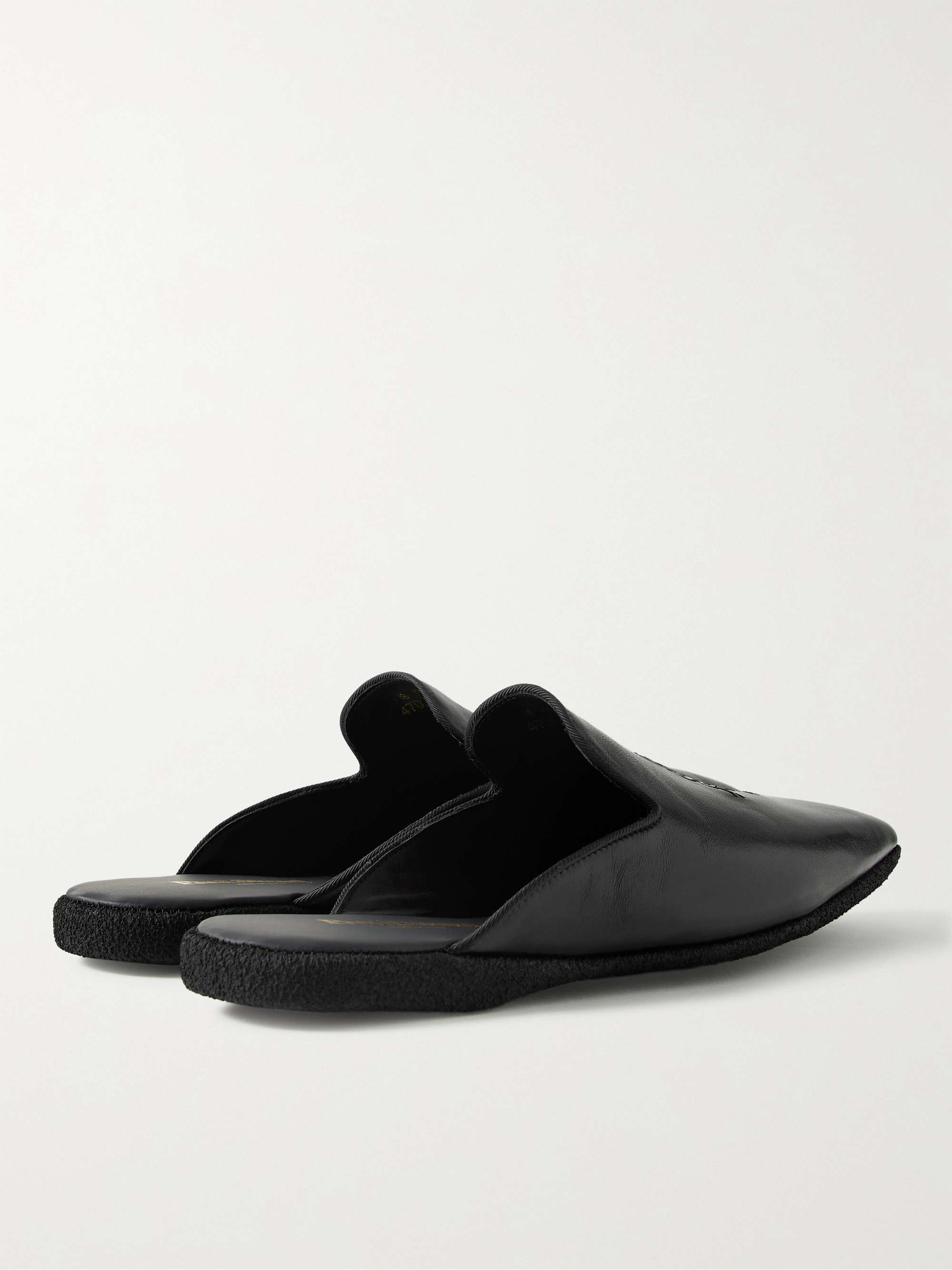 PAUL STUART Hamilton Embroidered Leather Slippers