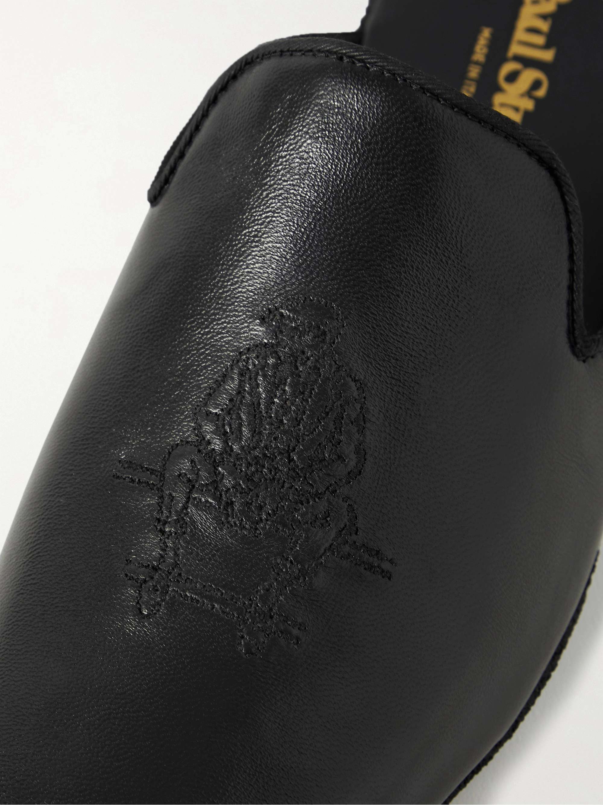 PAUL STUART Hamilton Embroidered Leather Slippers