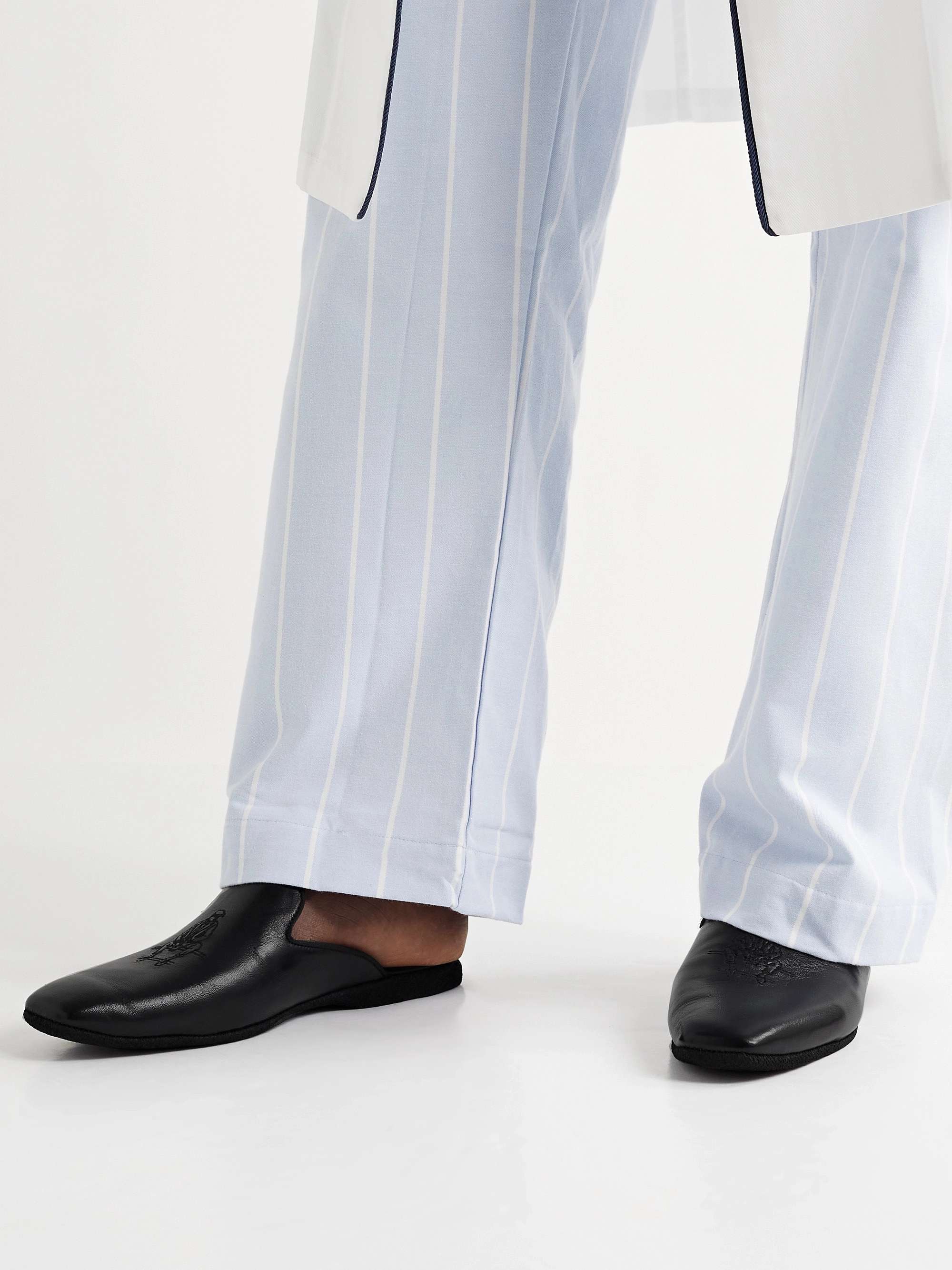 PAUL STUART Hamilton Embroidered Leather Slippers