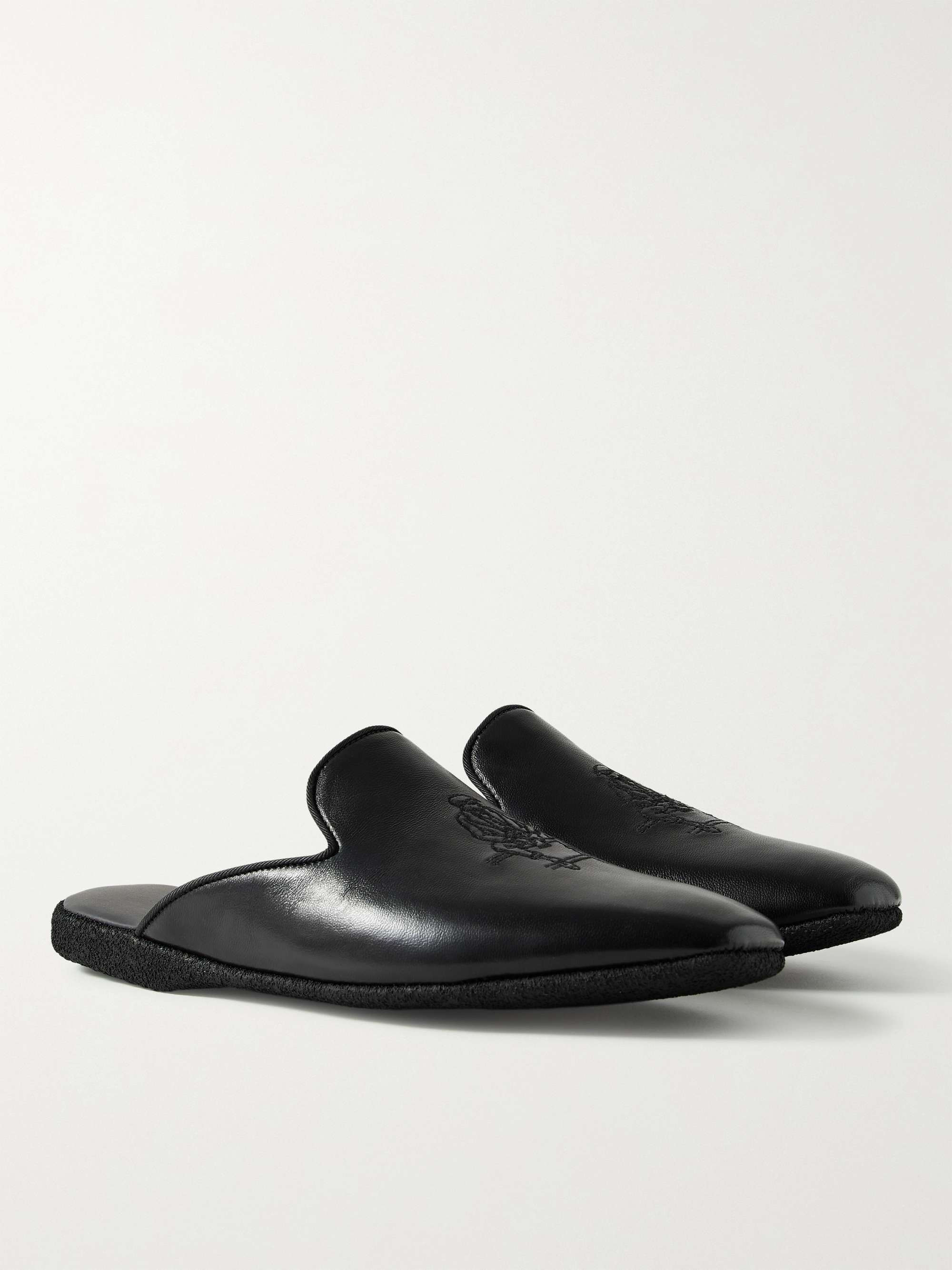 PAUL STUART Hamilton Embroidered Leather Slippers