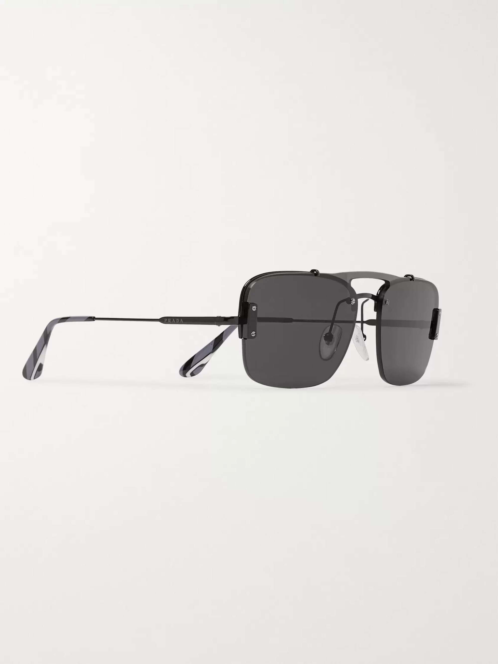 PRADA Square-Frame Metal Sunglasses