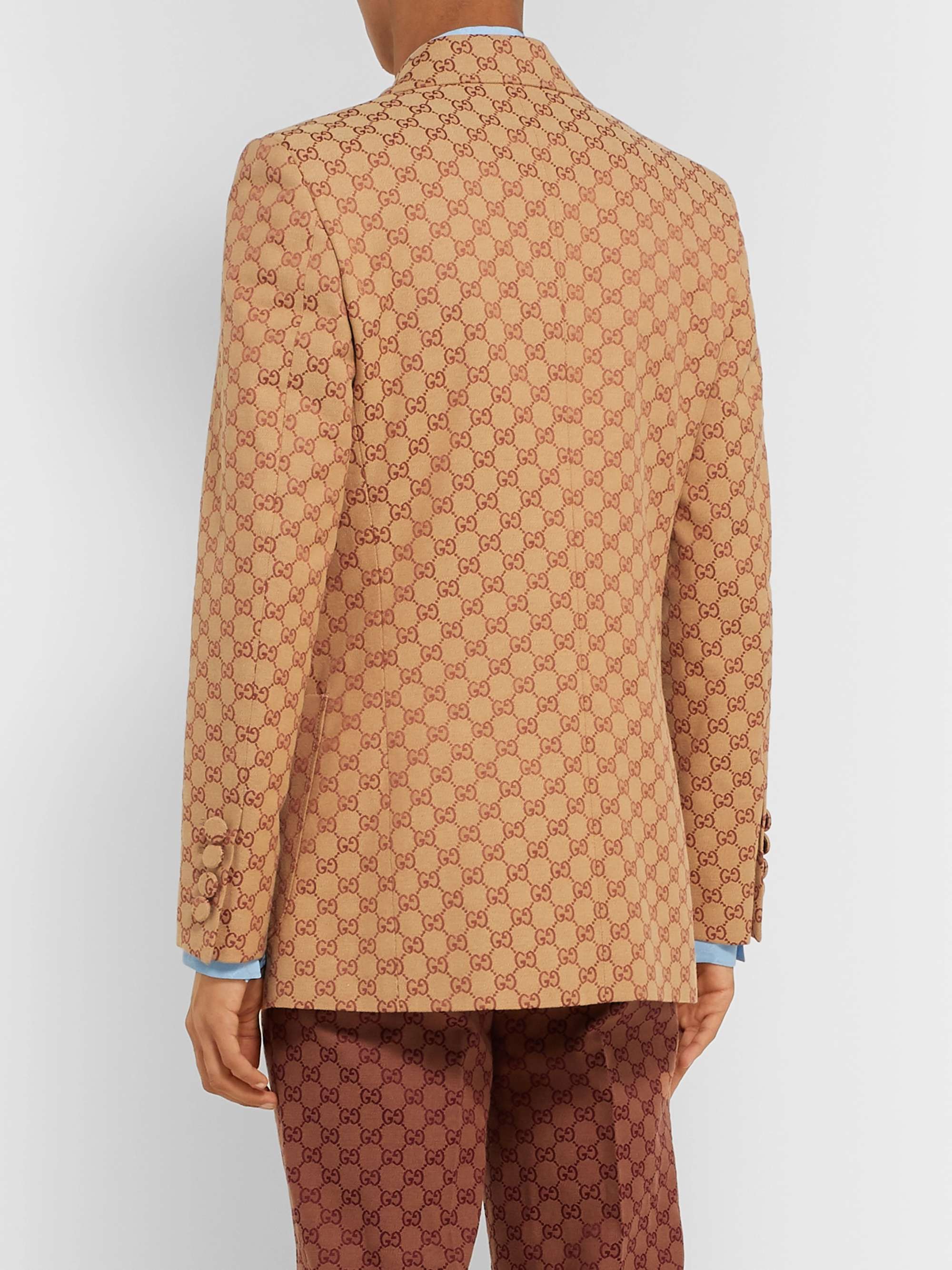 GUCCI Double-Breasted Logo-Jacquard Cotton-Blend Blazer