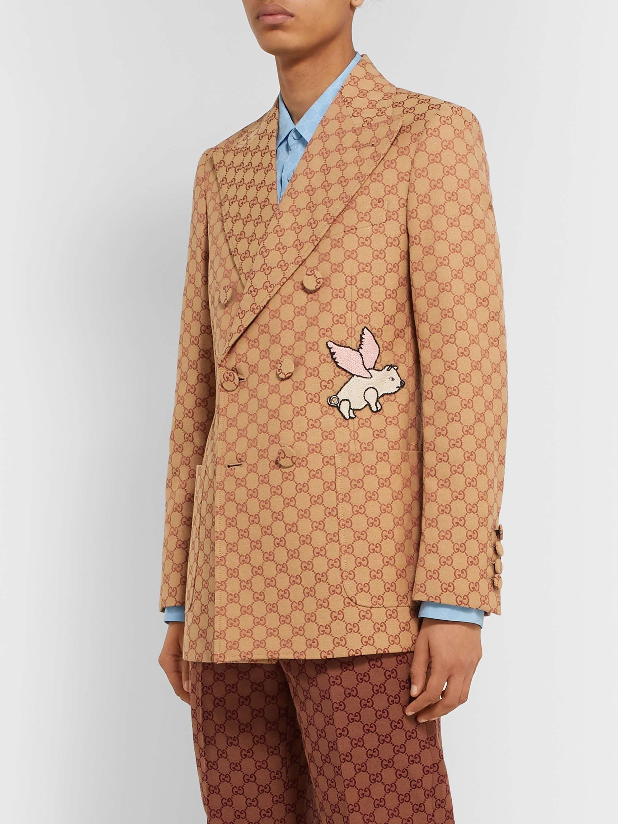 GUCCI Double-Breasted Logo-Jacquard Cotton-Blend Blazer