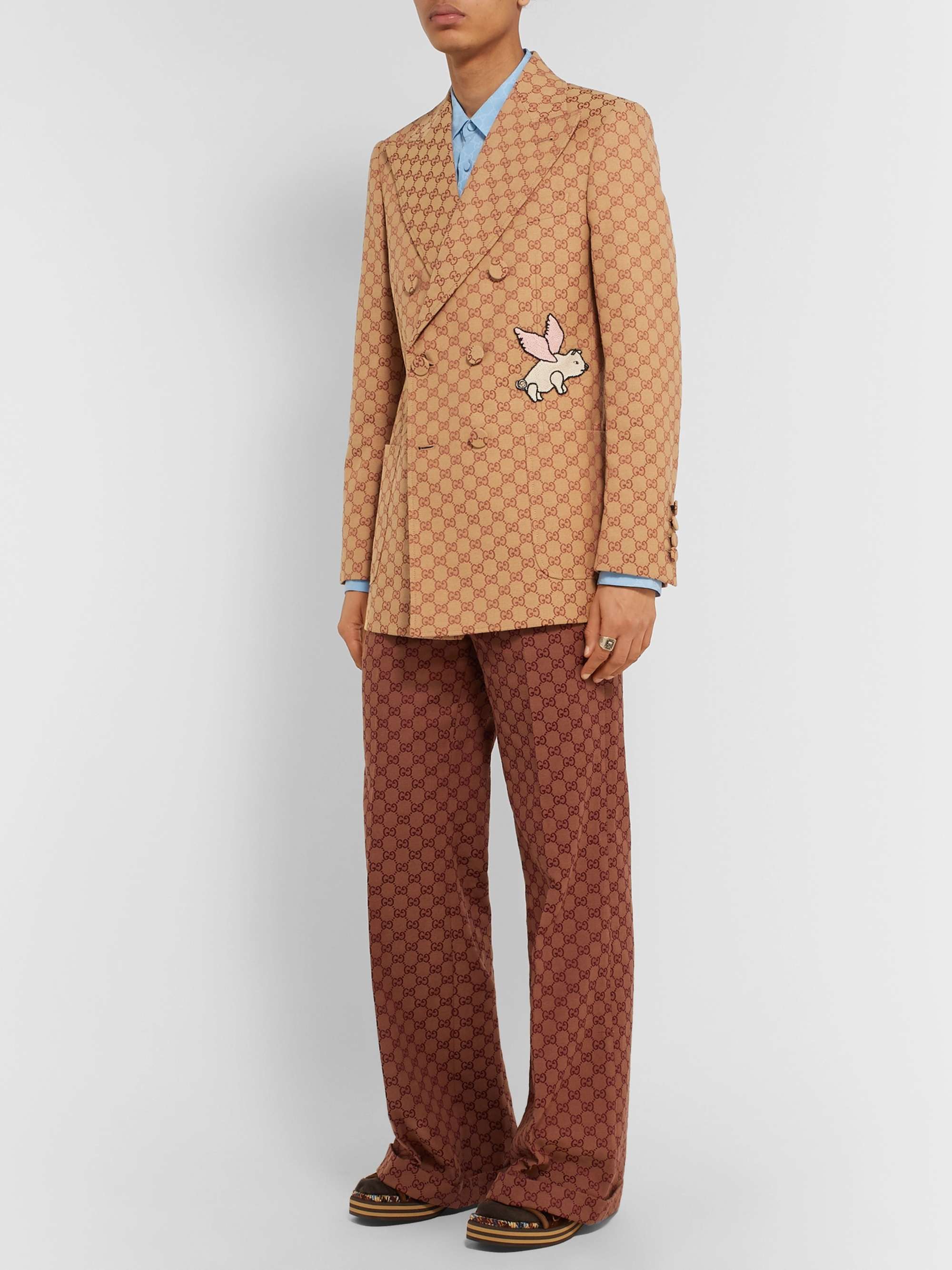 GUCCI Double-Breasted Logo-Jacquard Cotton-Blend Blazer for Men | MR PORTER