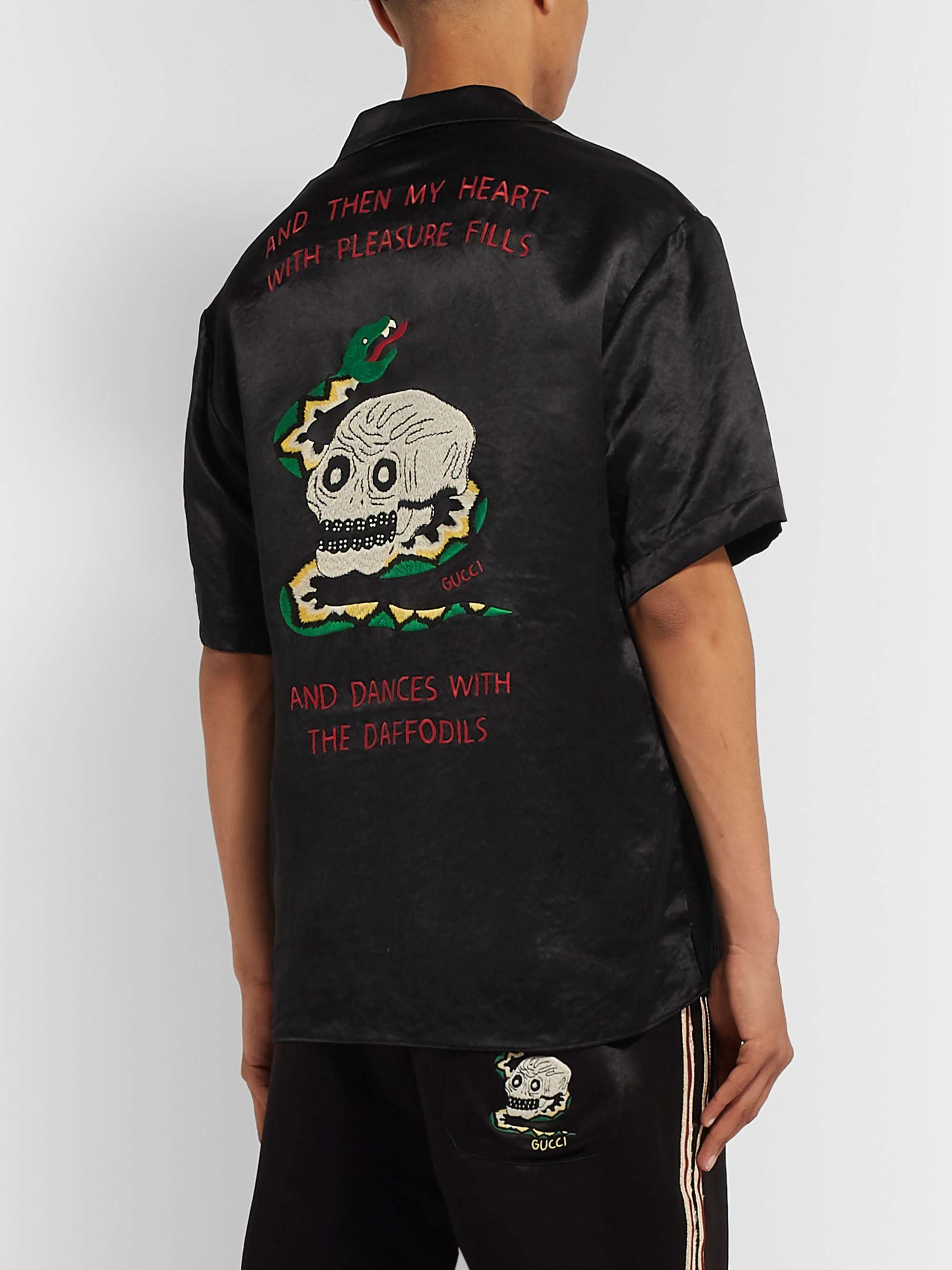 GUCCI Camp-Collar Embellished Satin Shirt