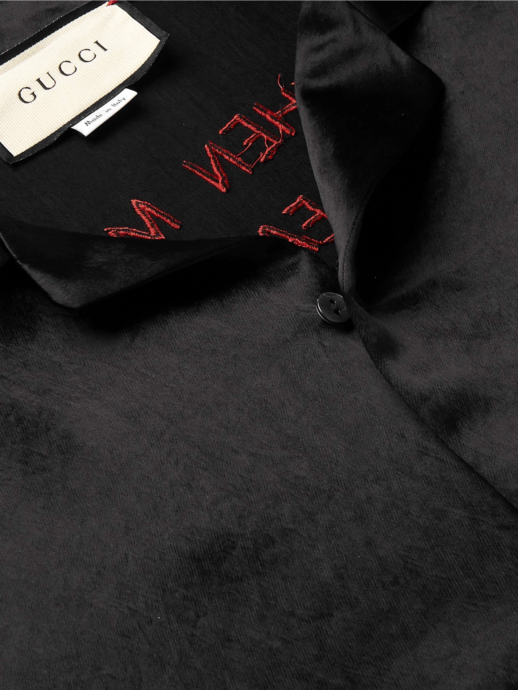 GUCCI Camp-Collar Embellished Satin Shirt