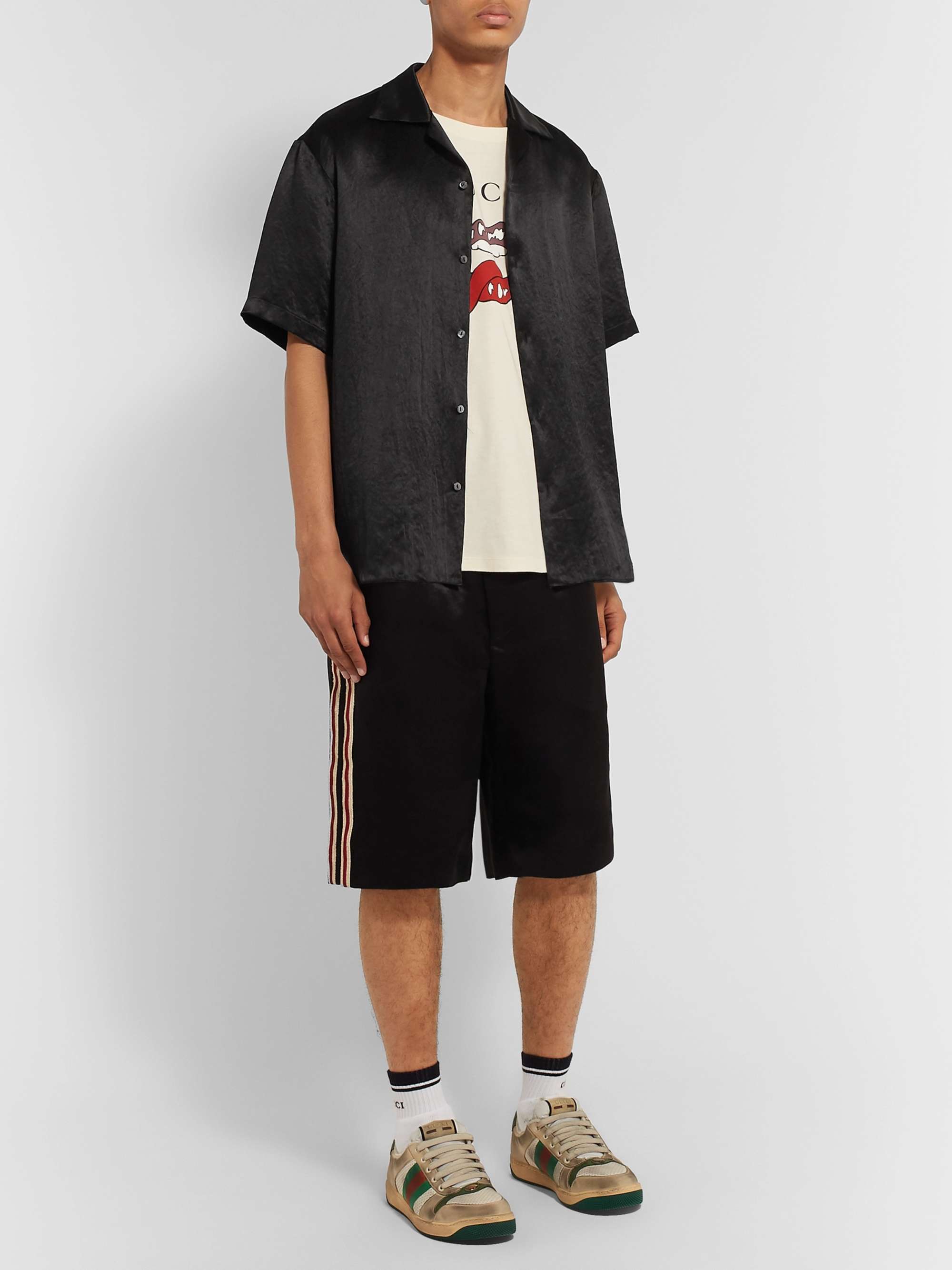 GUCCI Camp-Collar Embellished Satin Shirt