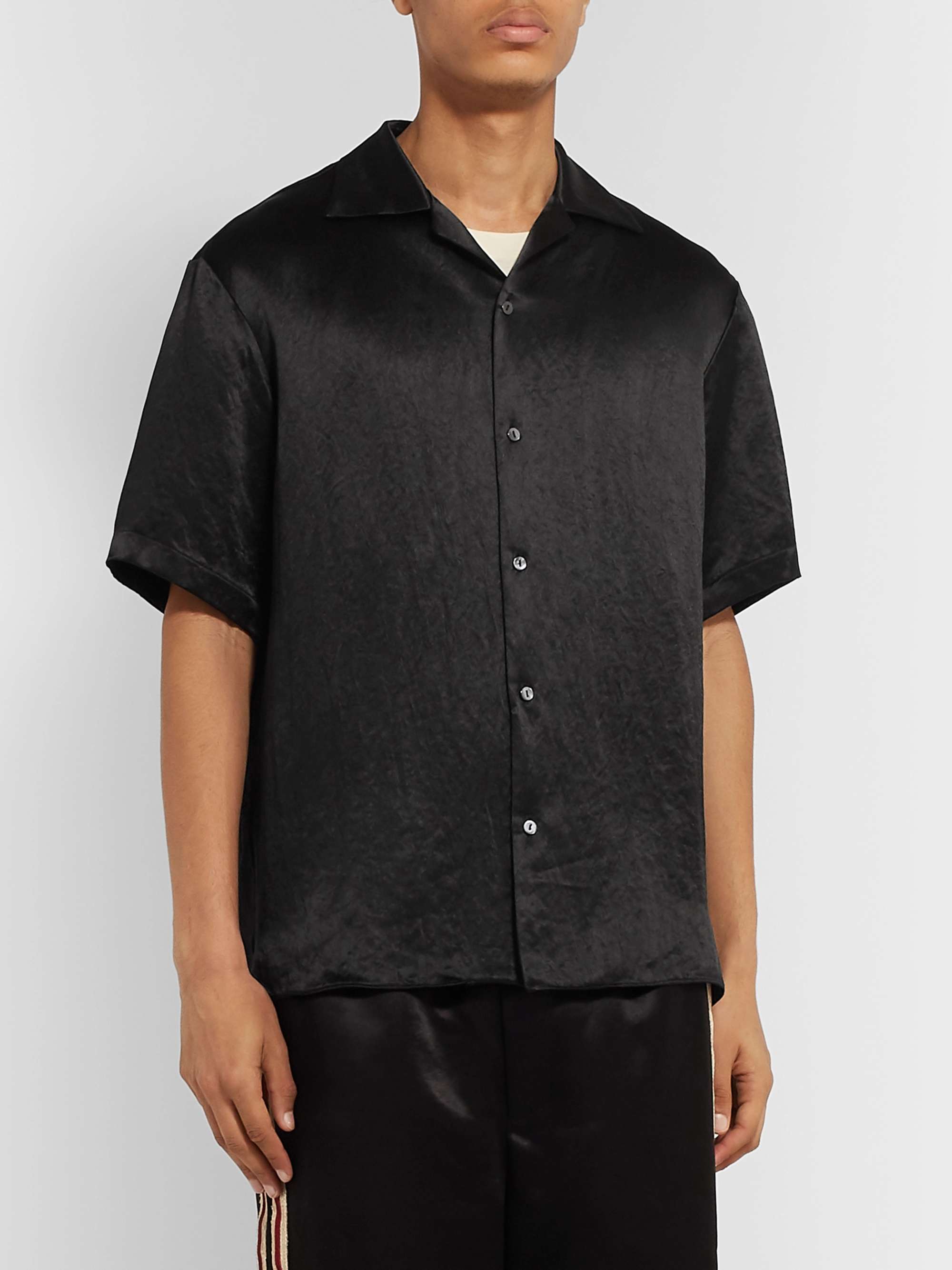 GUCCI Camp-Collar Embellished Satin Shirt