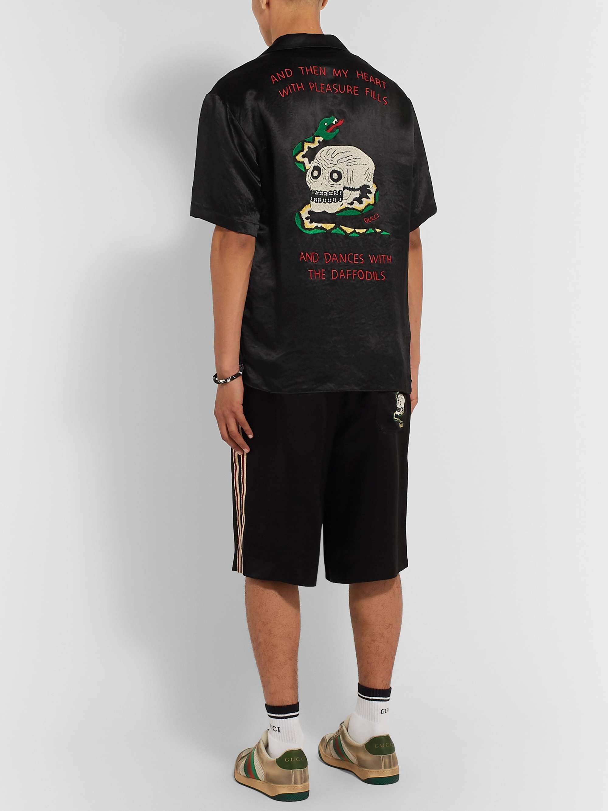 GUCCI Camp-Collar Embellished Satin Shirt