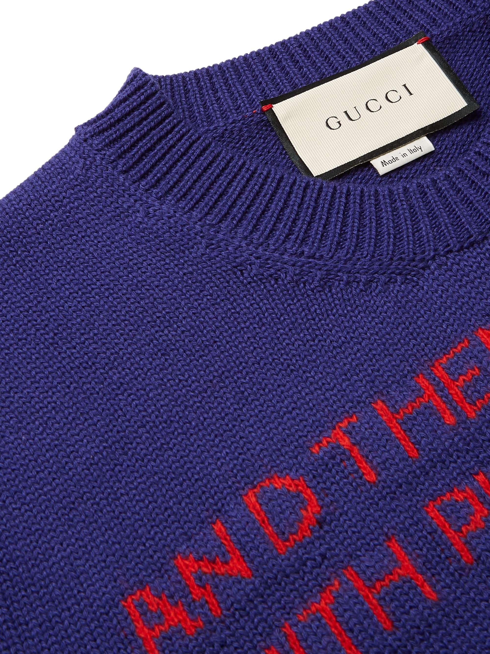 GUCCI Embellished Intarsia Wool and Cotton-Blend Sweater