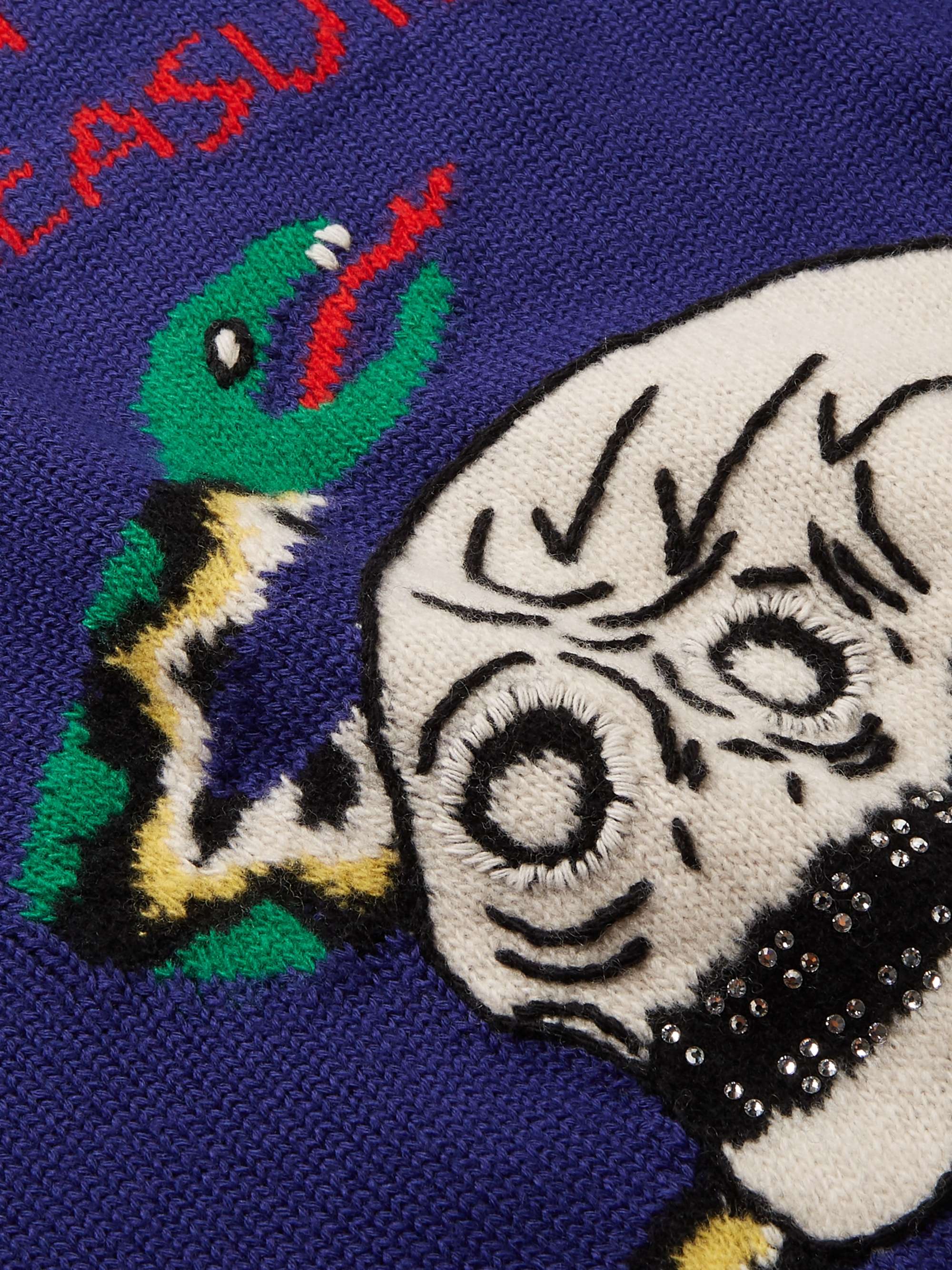 GUCCI Embellished Intarsia Wool and Cotton-Blend Sweater