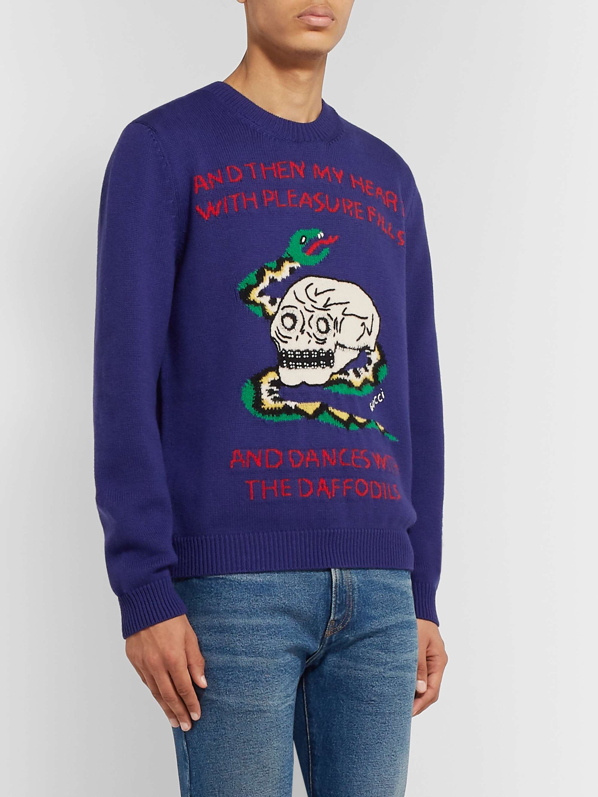 GUCCI Embellished Intarsia Wool and Cotton-Blend Sweater