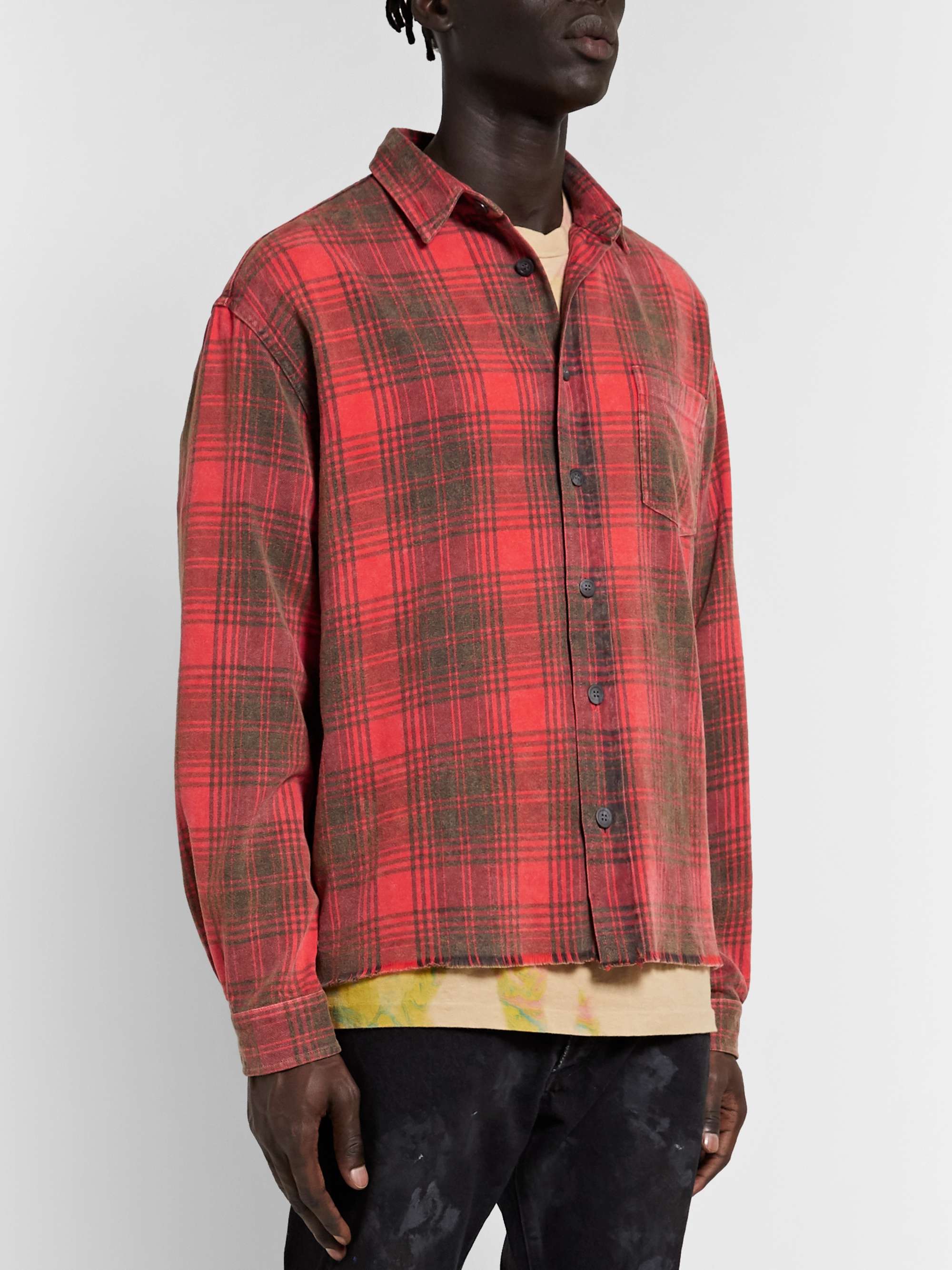 JOHN ELLIOTT Distressed Checked Cotton-Flannel Shirt