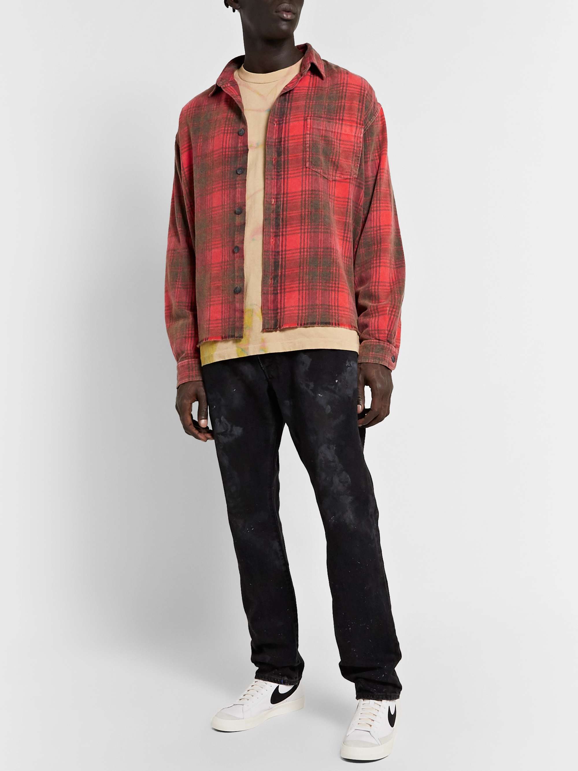 JOHN ELLIOTT Distressed Checked Cotton-Flannel Shirt