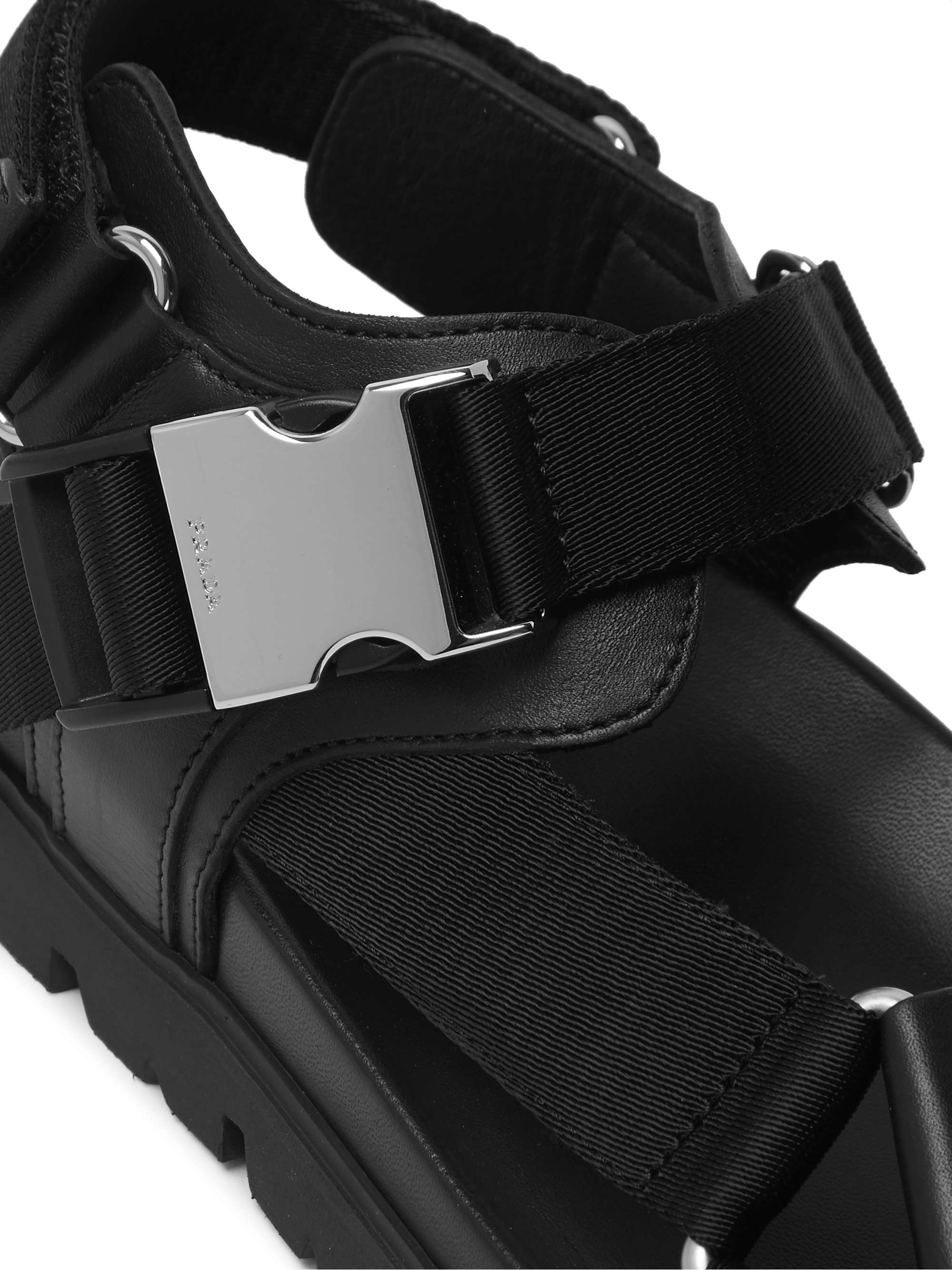 PRADA Webbing-Trimmed Leather Sandals