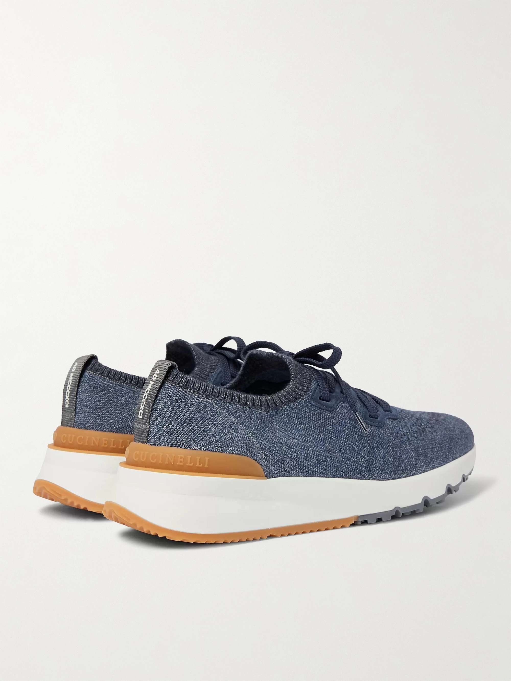 BRUNELLO CUCINELLI Leather-Trimmed Stretch-Knit Sneakers