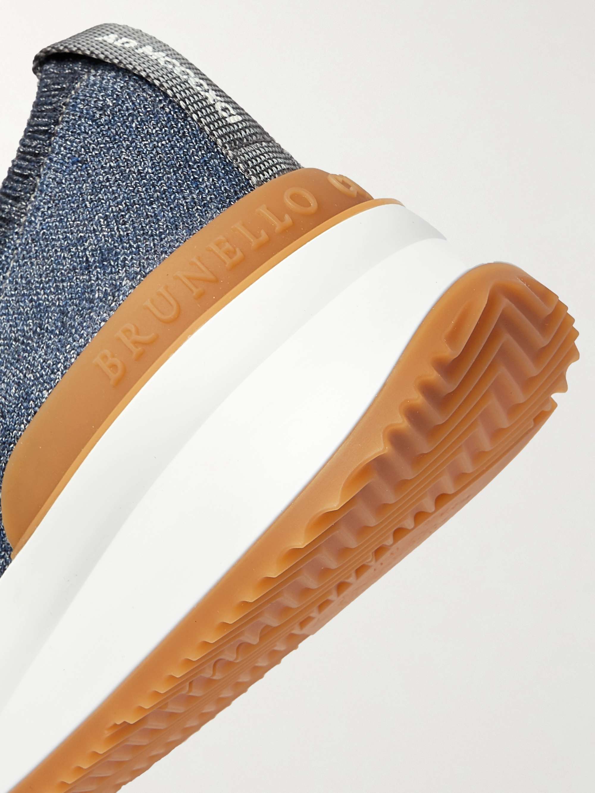 BRUNELLO CUCINELLI Leather-Trimmed Stretch-Knit Sneakers