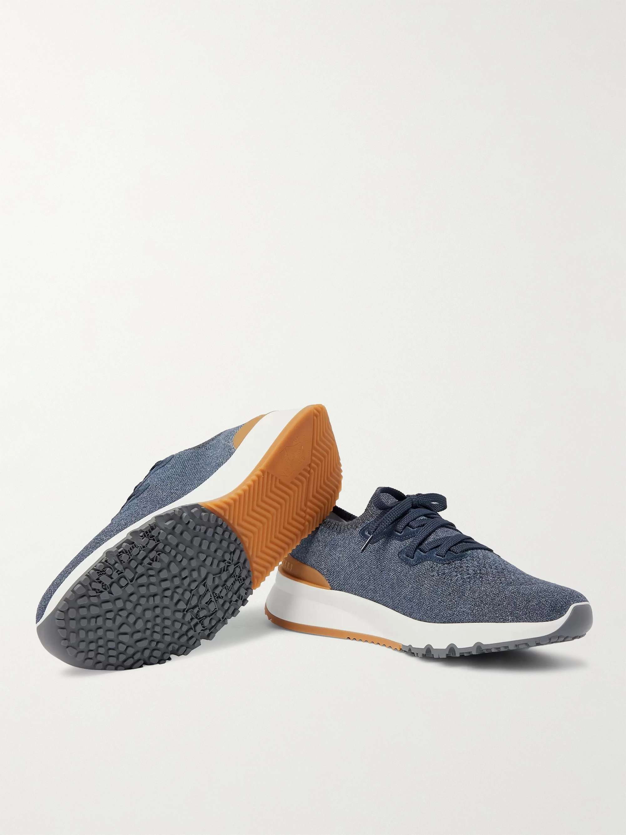 BRUNELLO CUCINELLI Leather-Trimmed Stretch-Knit Sneakers