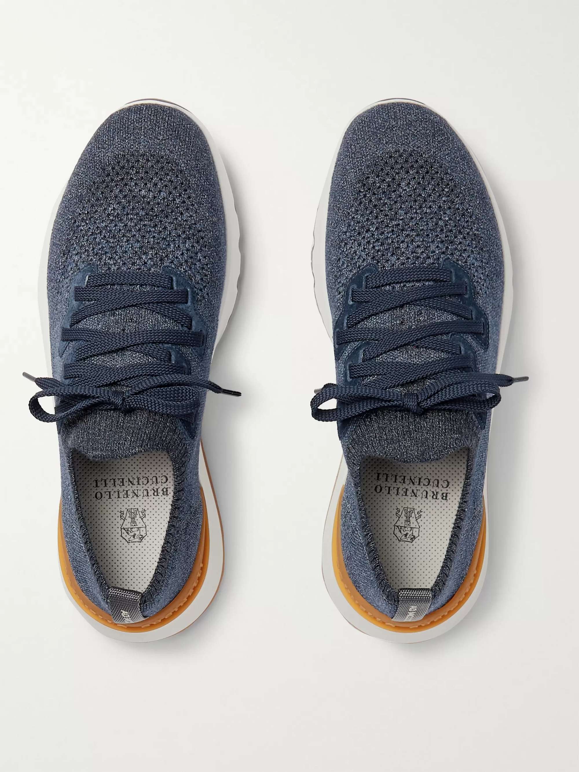BRUNELLO CUCINELLI Leather-Trimmed Stretch-Knit Sneakers