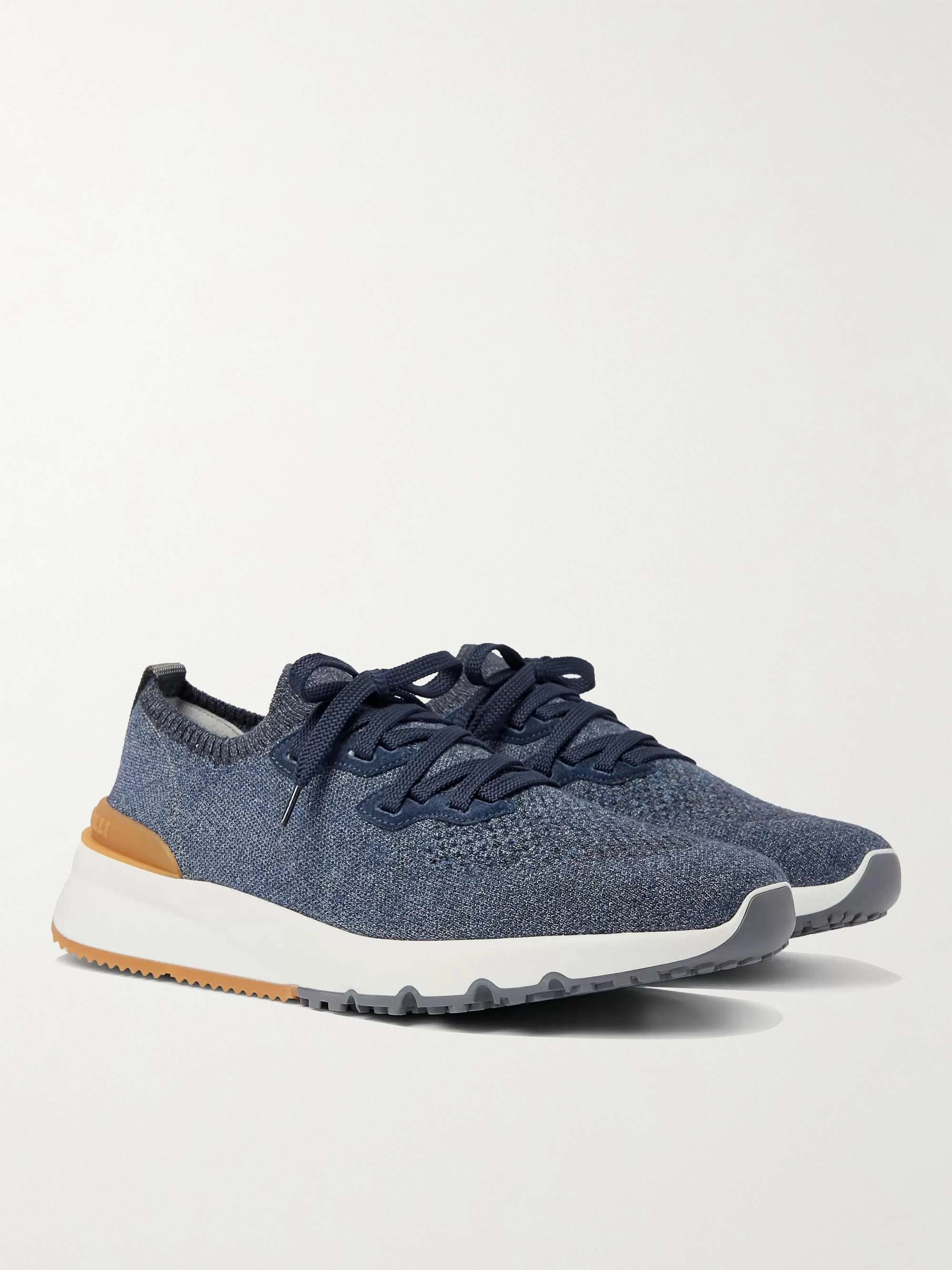 BRUNELLO CUCINELLI Leather-Trimmed Stretch-Knit Sneakers