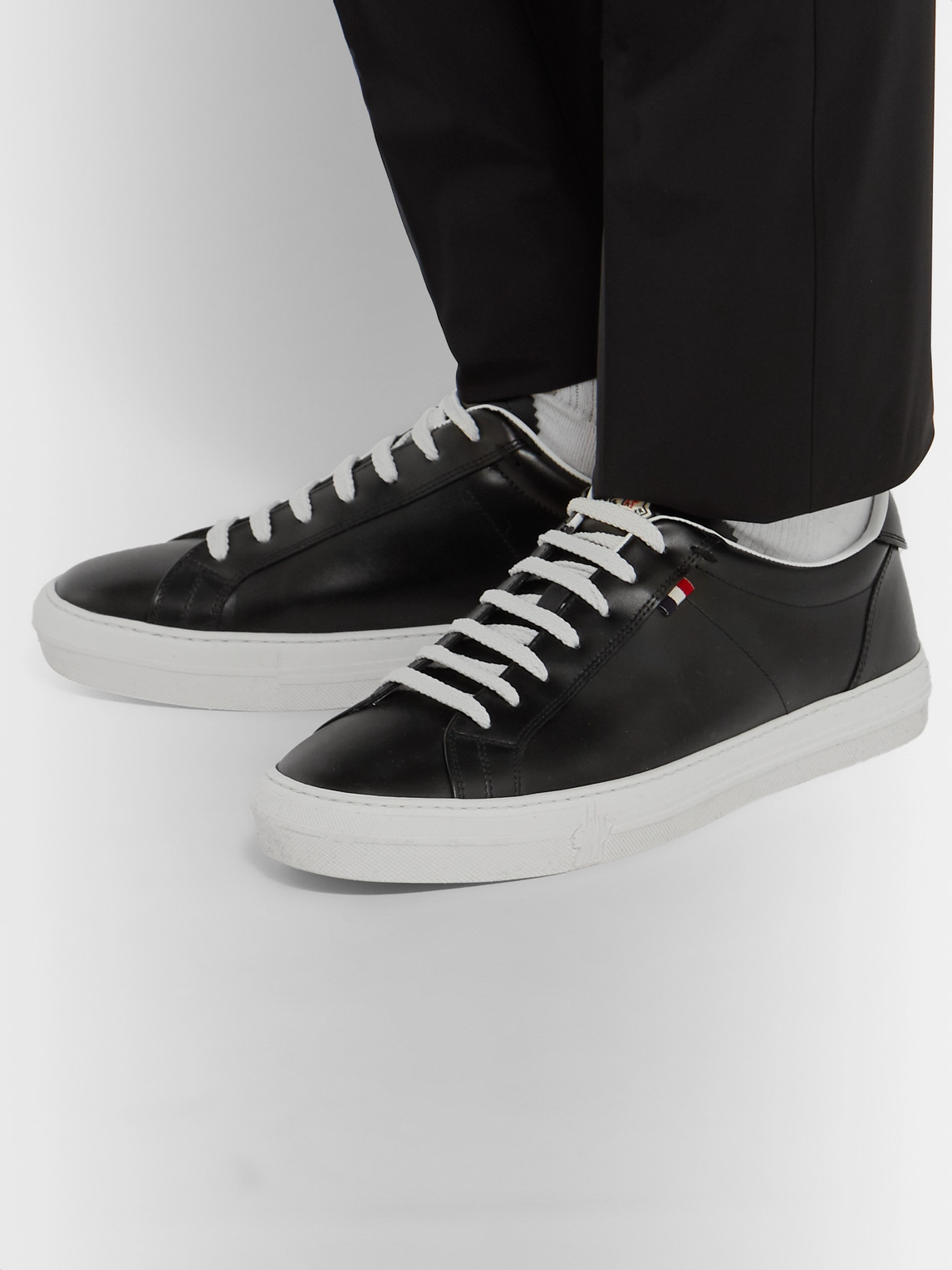 Moncler Lace-up Leather Sneakers In Black