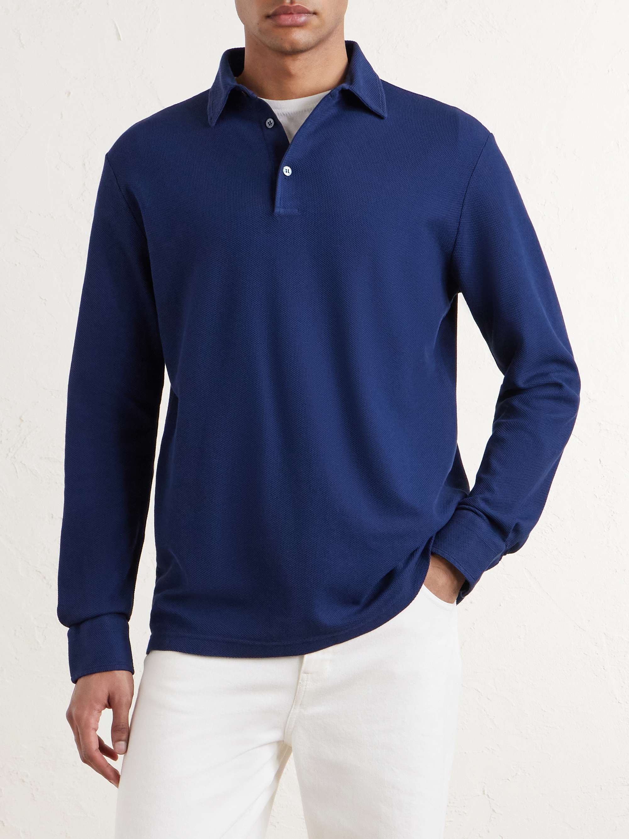 LORO PIANA كنزة بولو من قماش بيكيه قطني