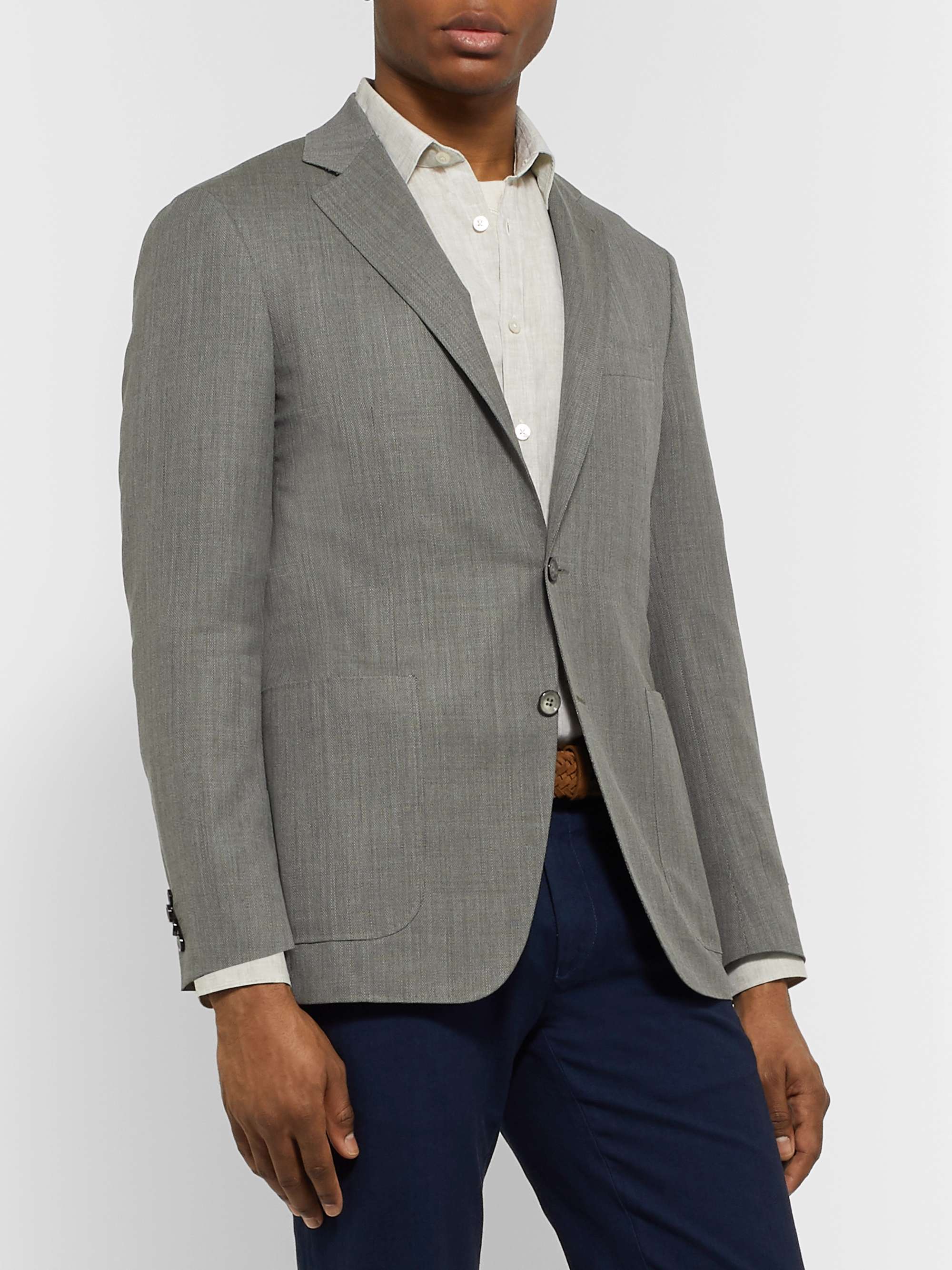 CANALI Kei Slim-Fit Unstructured Super 130s Hopsack Wool Blazer