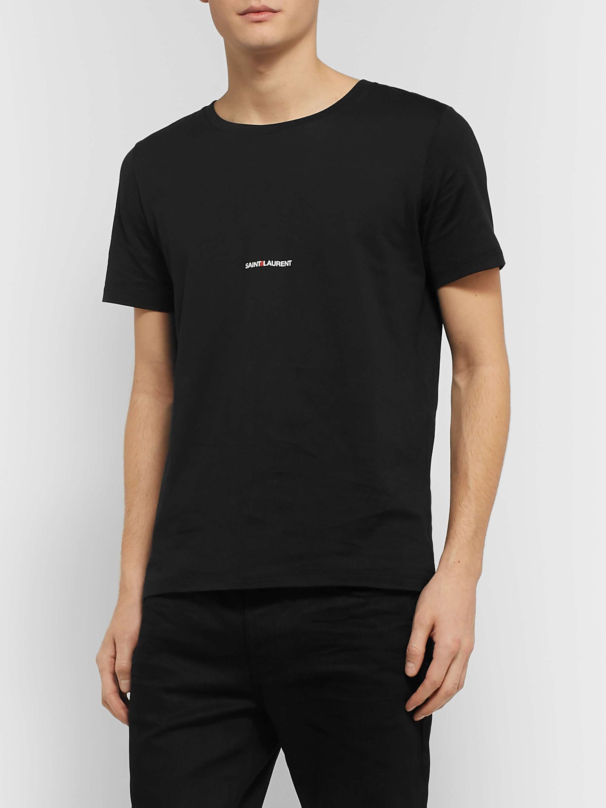 SAINT LAURENT Slim-Fit Logo-Print Mélange Cotton-Jersey T-Shirt