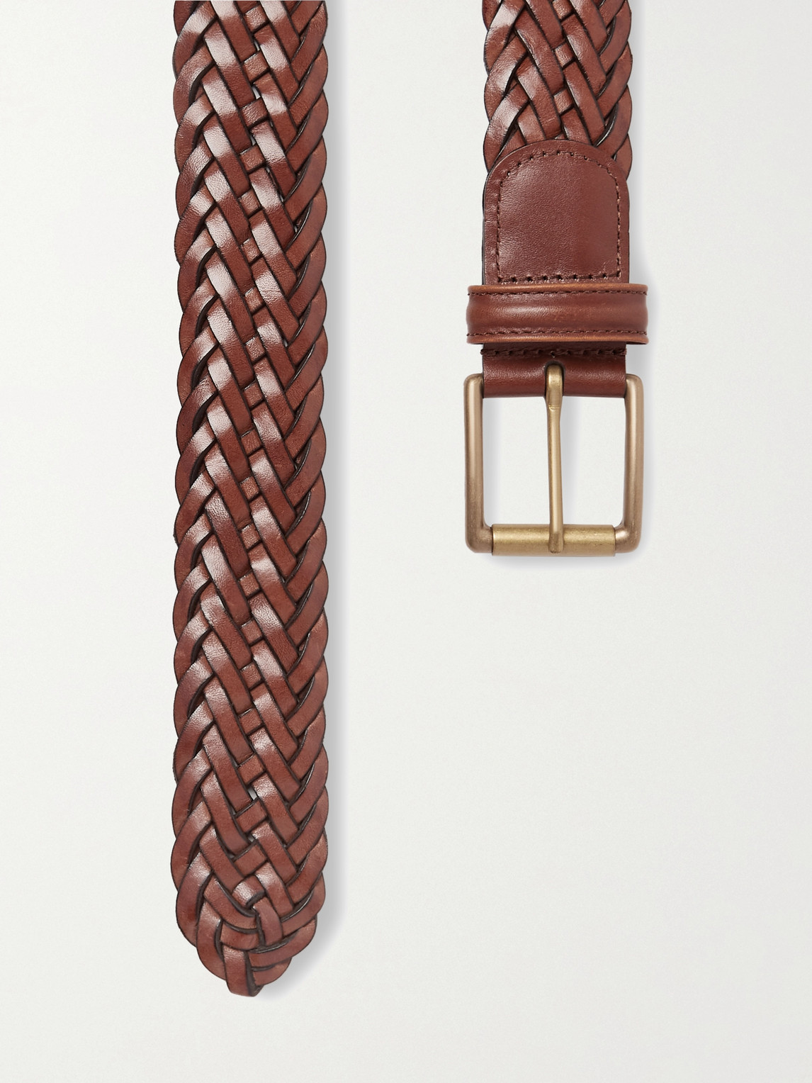 Shop Anderson's 3.5cm Woven Leather Belt In Brown