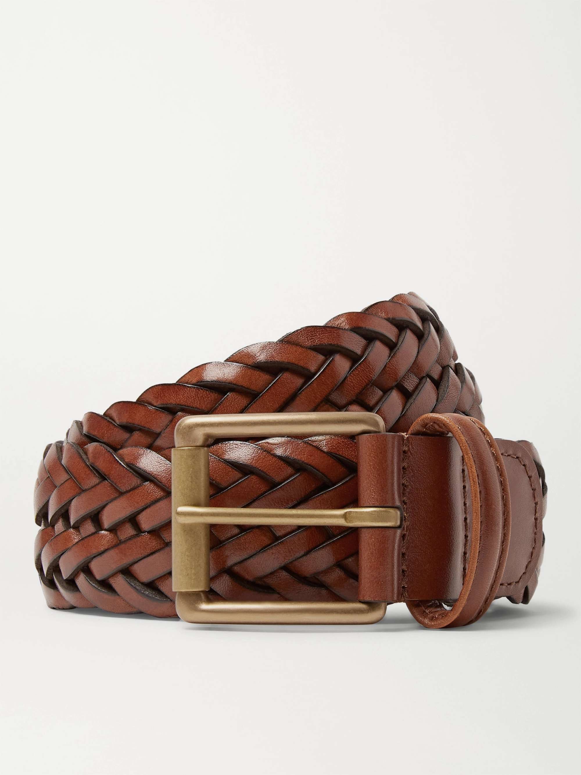 Anderson's 3.5cm Woven Leather Belt - Men - Brown Belts