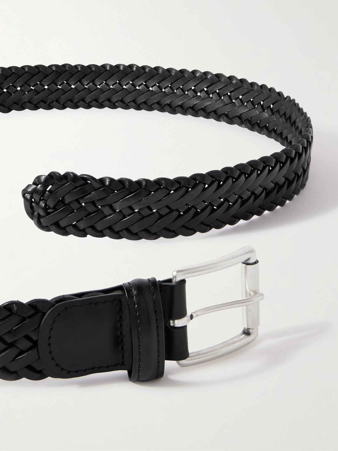 Shop Anderson's 3.5cm Woven Leather Belt In Black