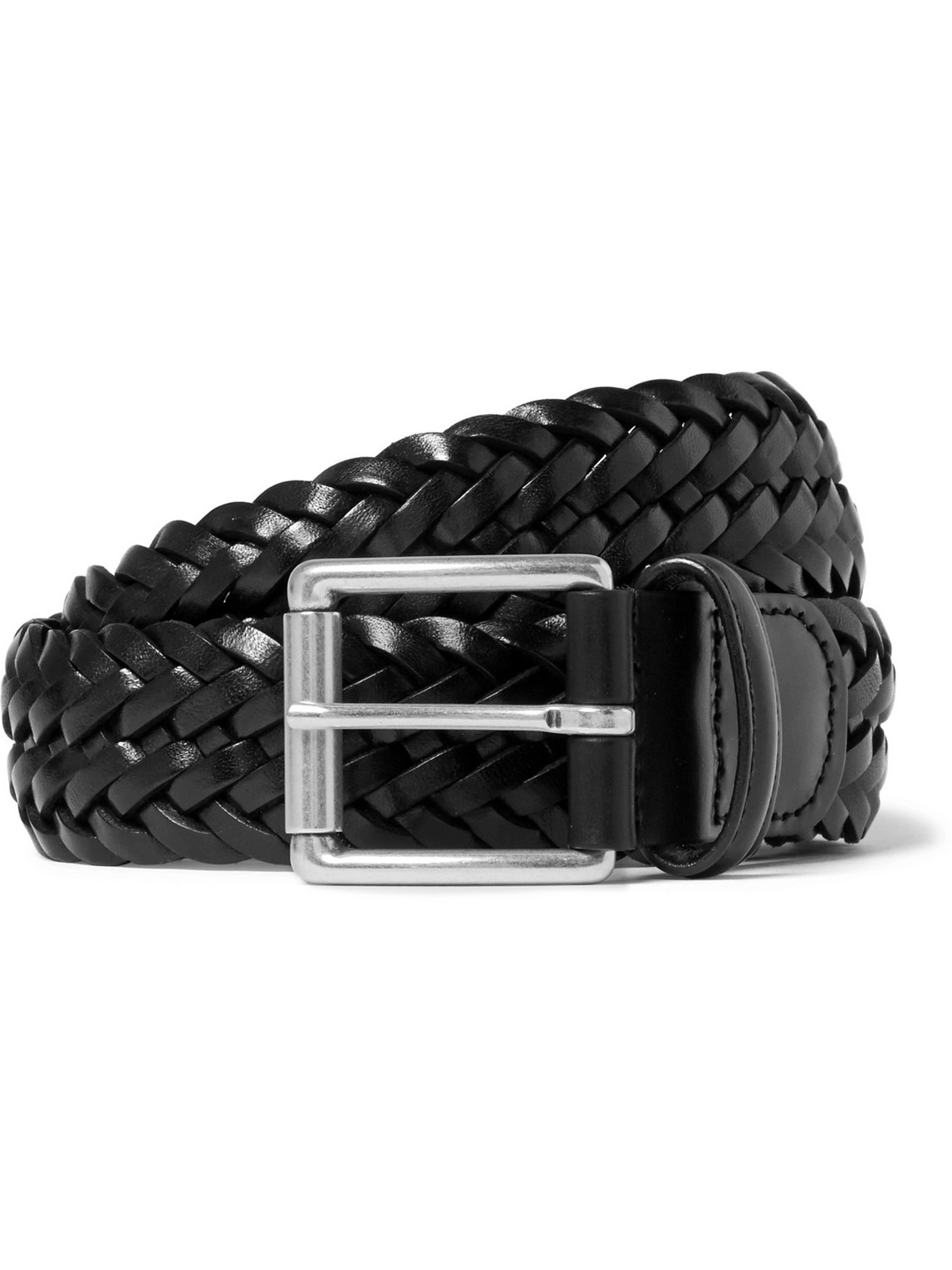 Anderson's 3.5cm Woven Leather Belt In Black