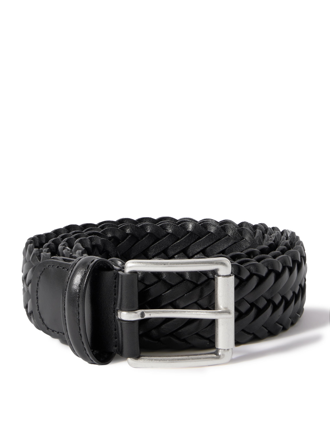 Anderson's 3.5cm Woven Leather Belt In Black