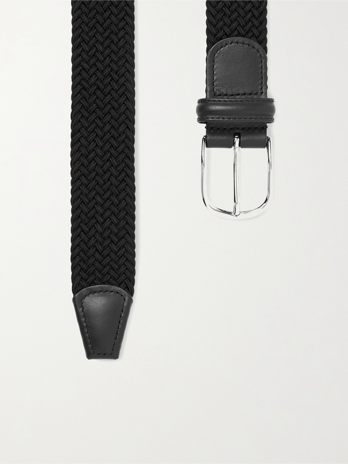 Shop Anderson's 3.5cm Leather-trimmed Woven Elastic Belt In Black